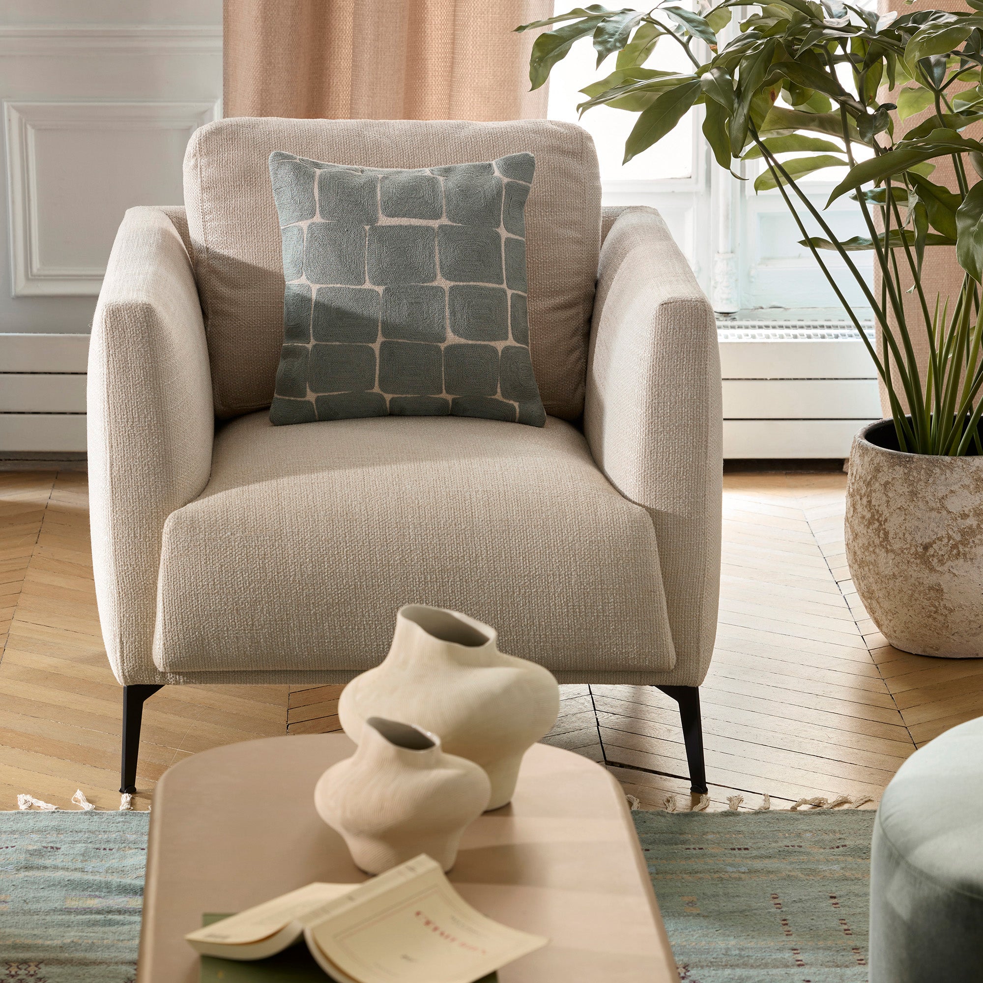 Fauteuil ODELLE natté écru