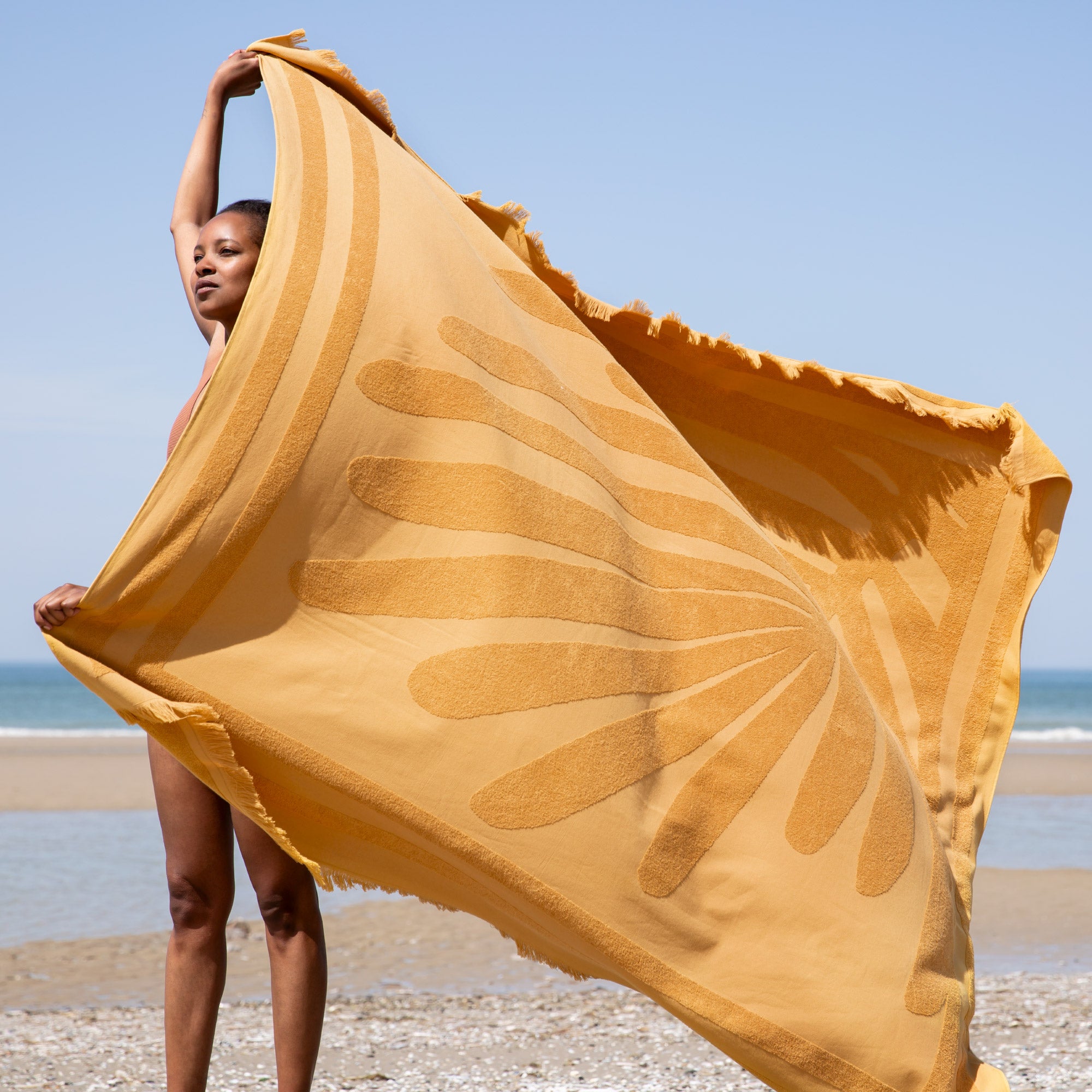 Fouta de plage TROPI jaune ocre