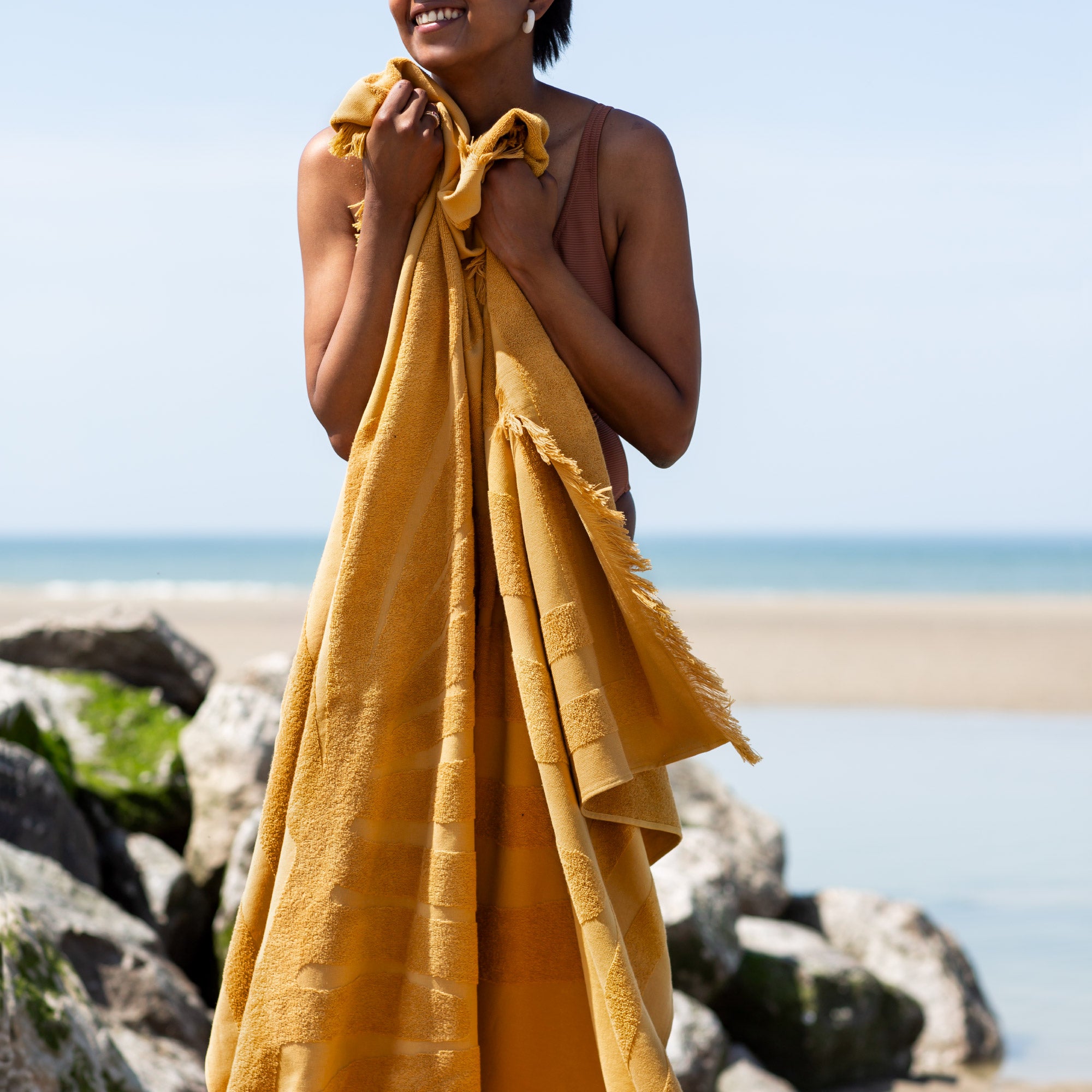Fouta de plage TROPI jaune ocre