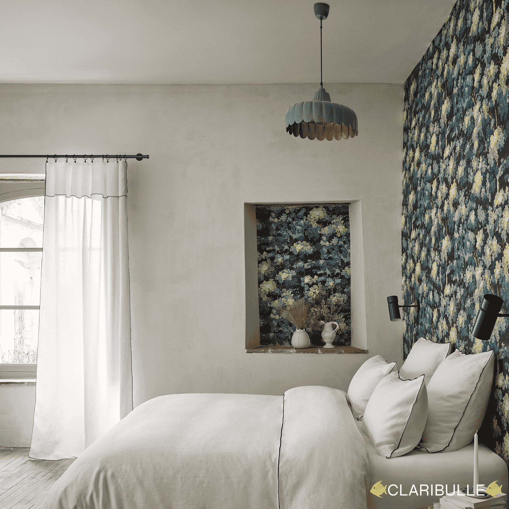 Housse de couette CARLINA blanc pur et bourdon noir