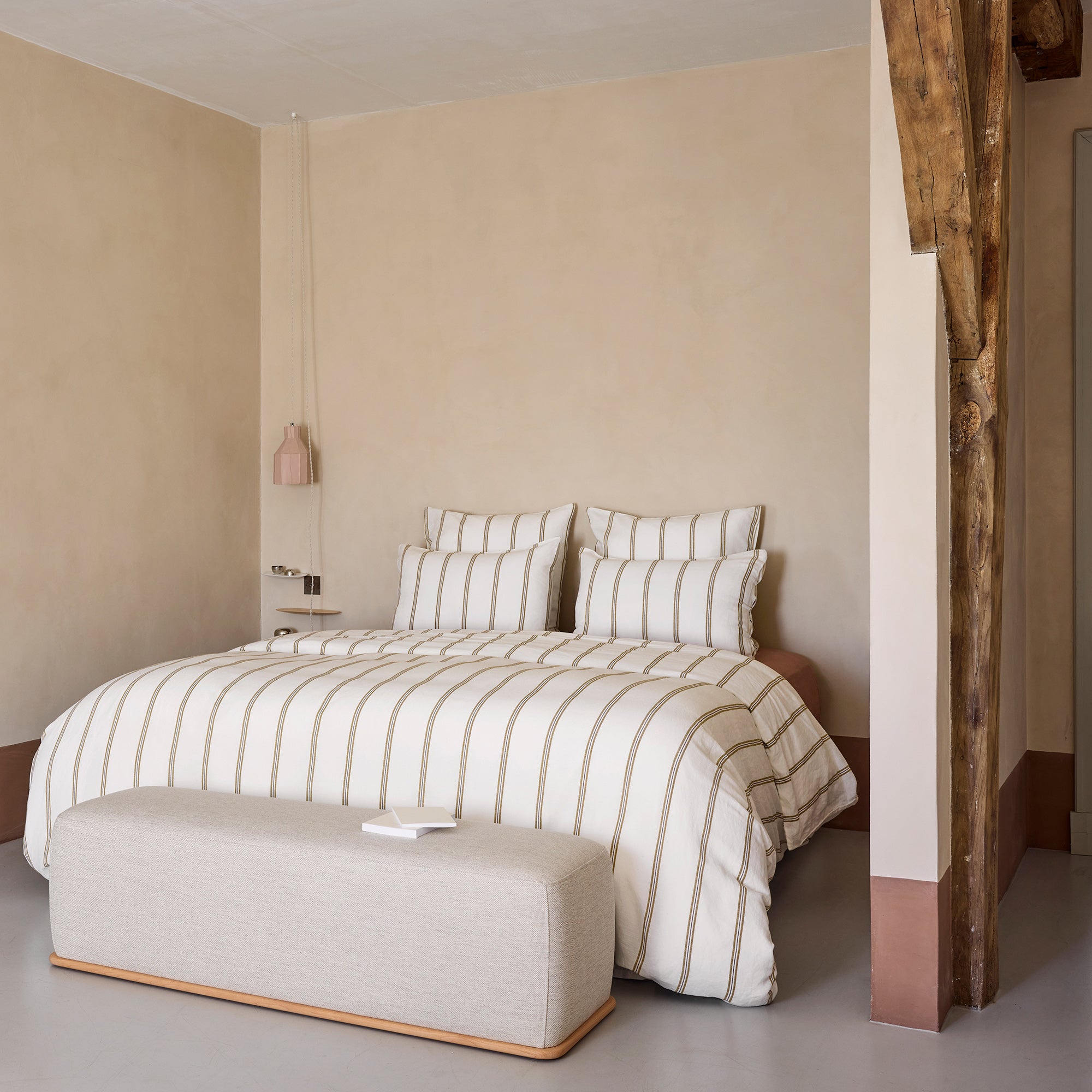 Housse de couette UGOLIN blanc rayé moutarde