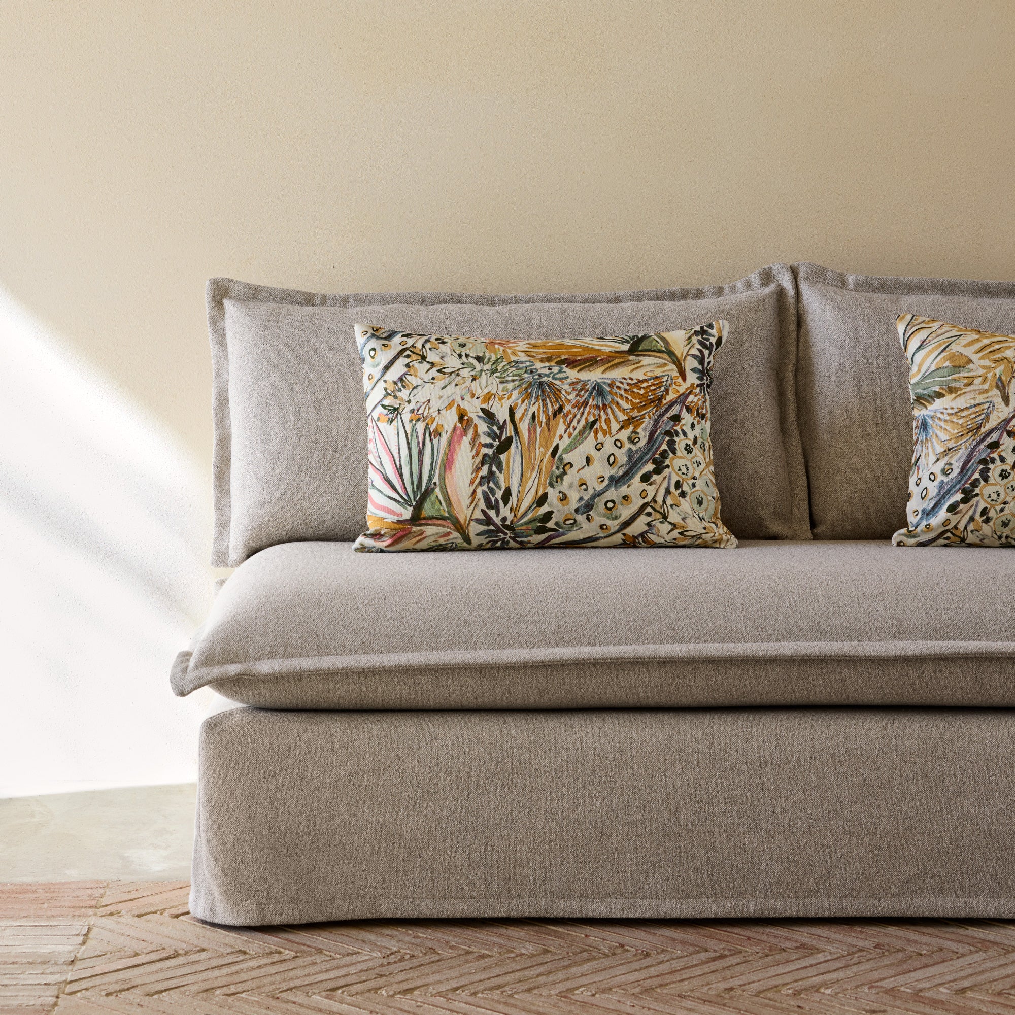 Housse de coussin AQUARELA ivoire et pastel