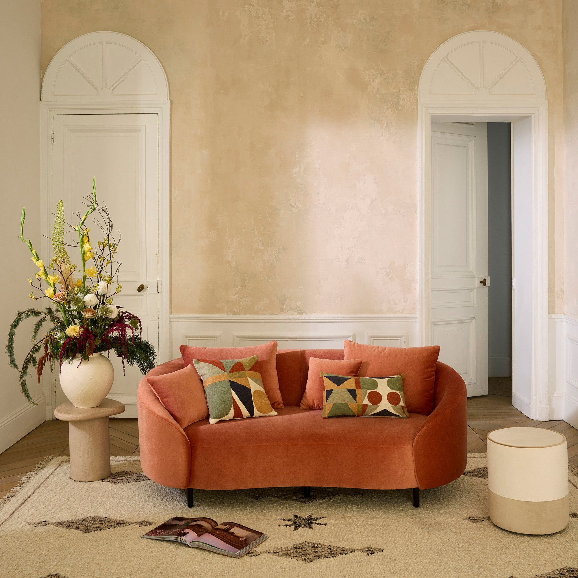 Housse de coussin FERGUS orangé et sable