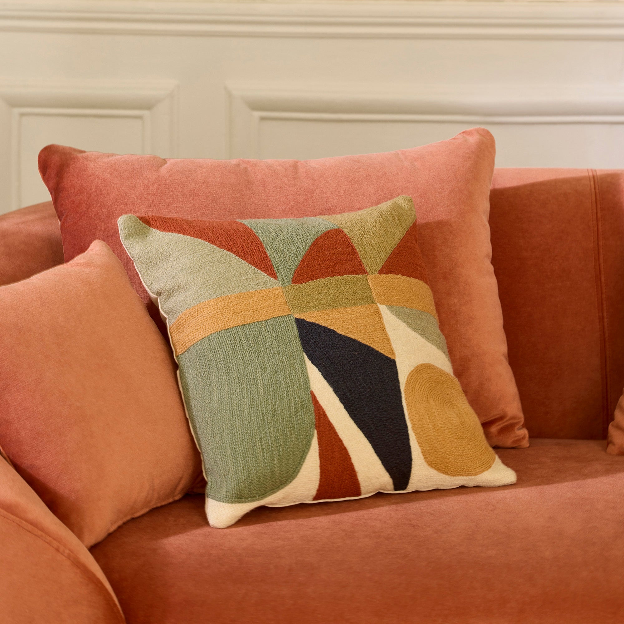 Housse de coussin FERGUS orangé et sable