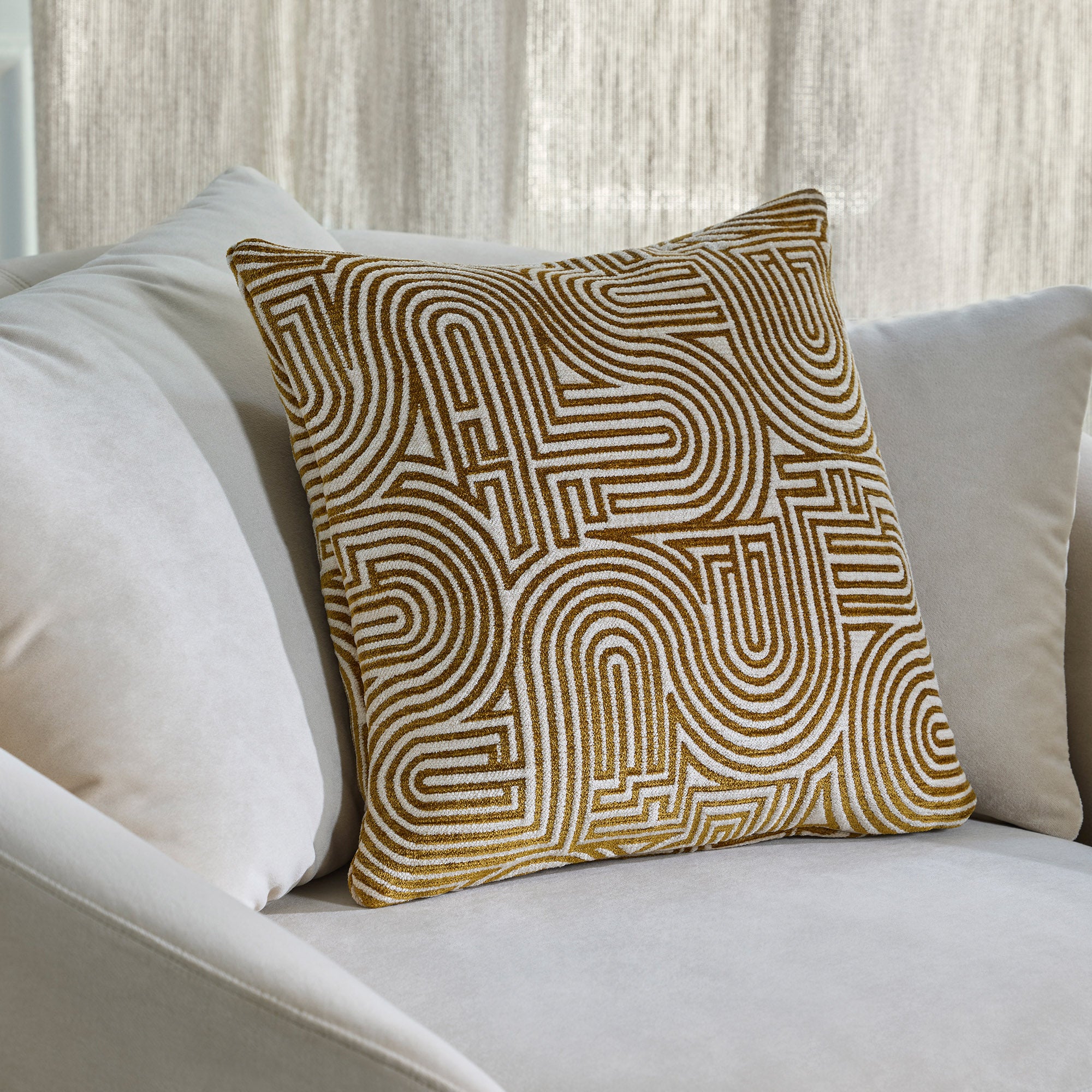 Housse de coussin KLARK ecru et moutarde