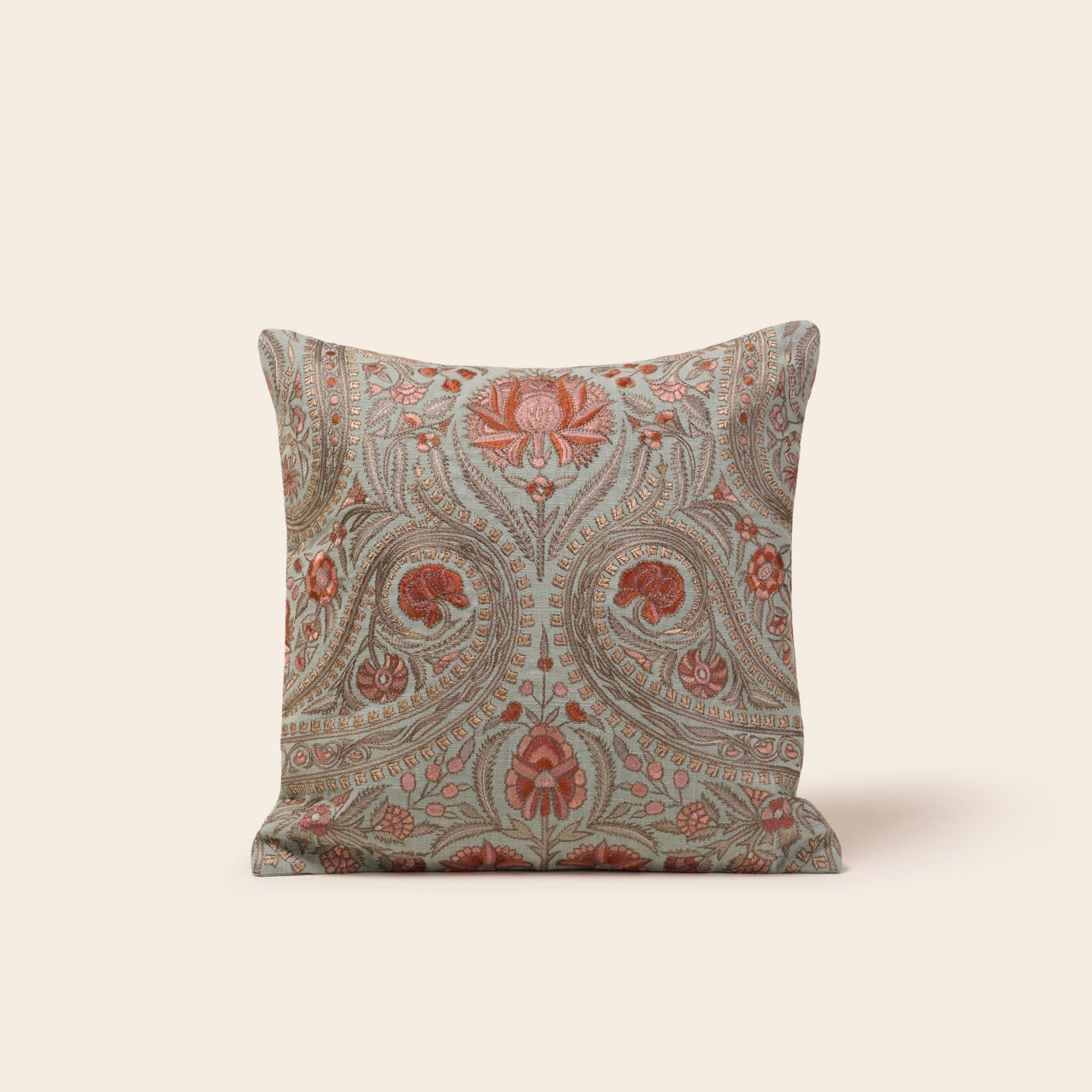 Housse de coussin MIRCEA celadon et rosé