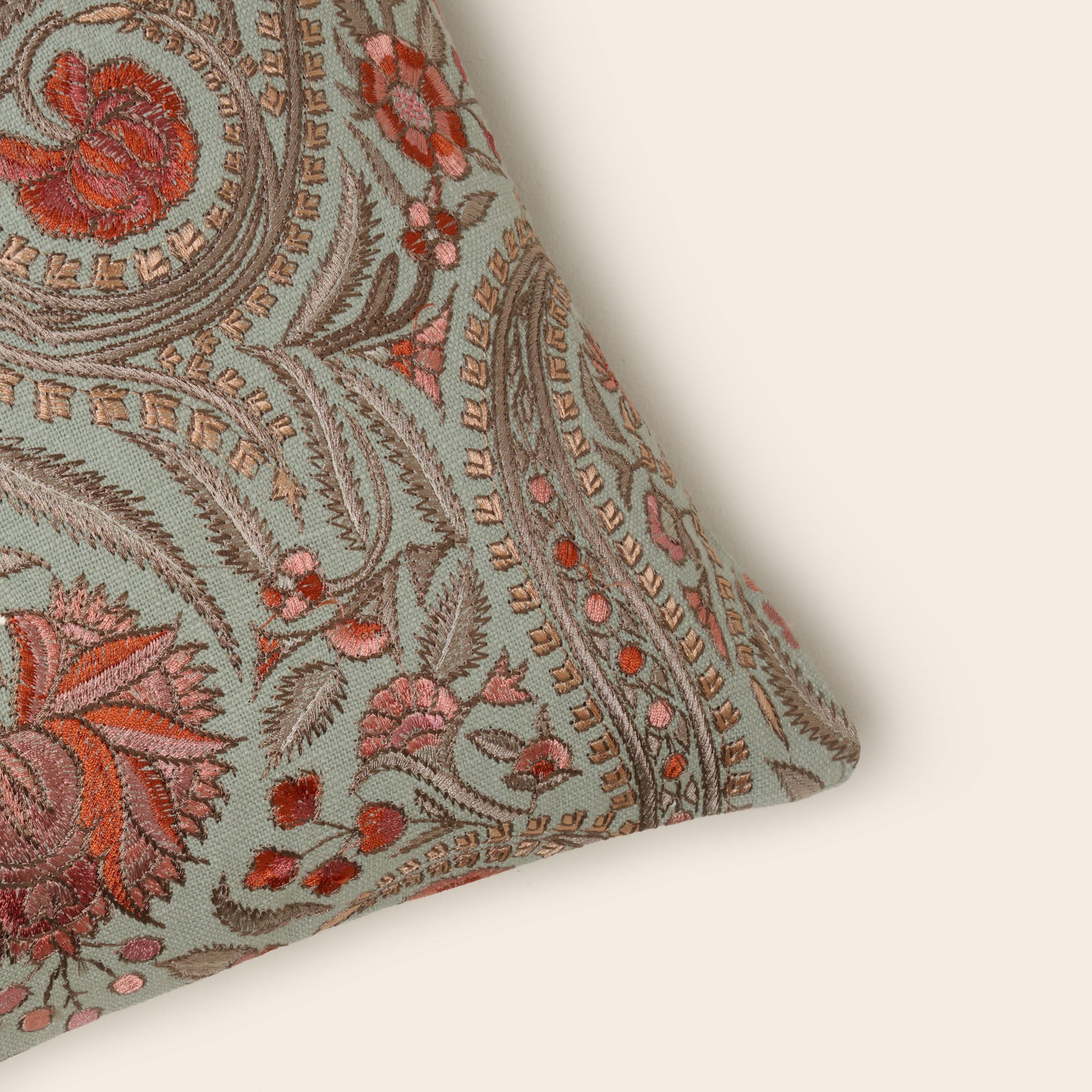 Housse de coussin MIRCEA celadon et rosé