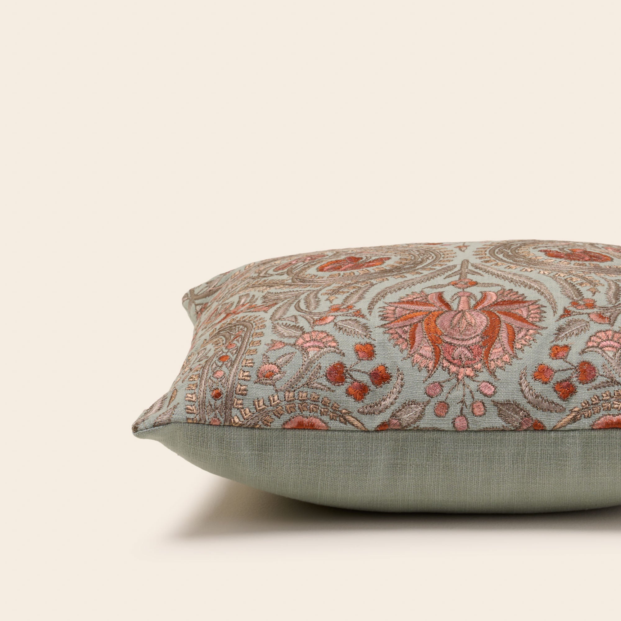 Housse de coussin MIRCEA celadon et rosé