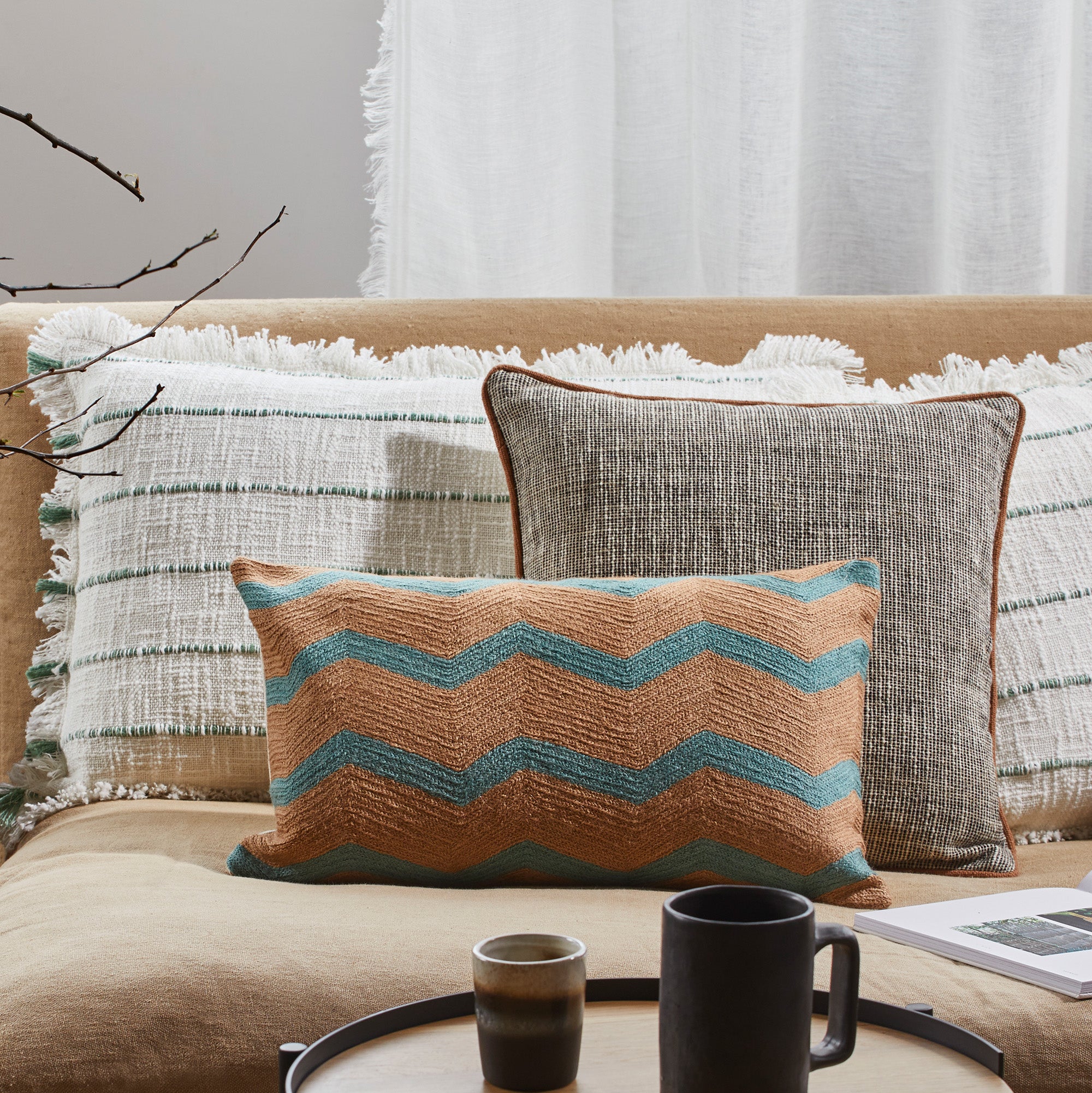 Housse de coussin TAHA ivoire et sauge