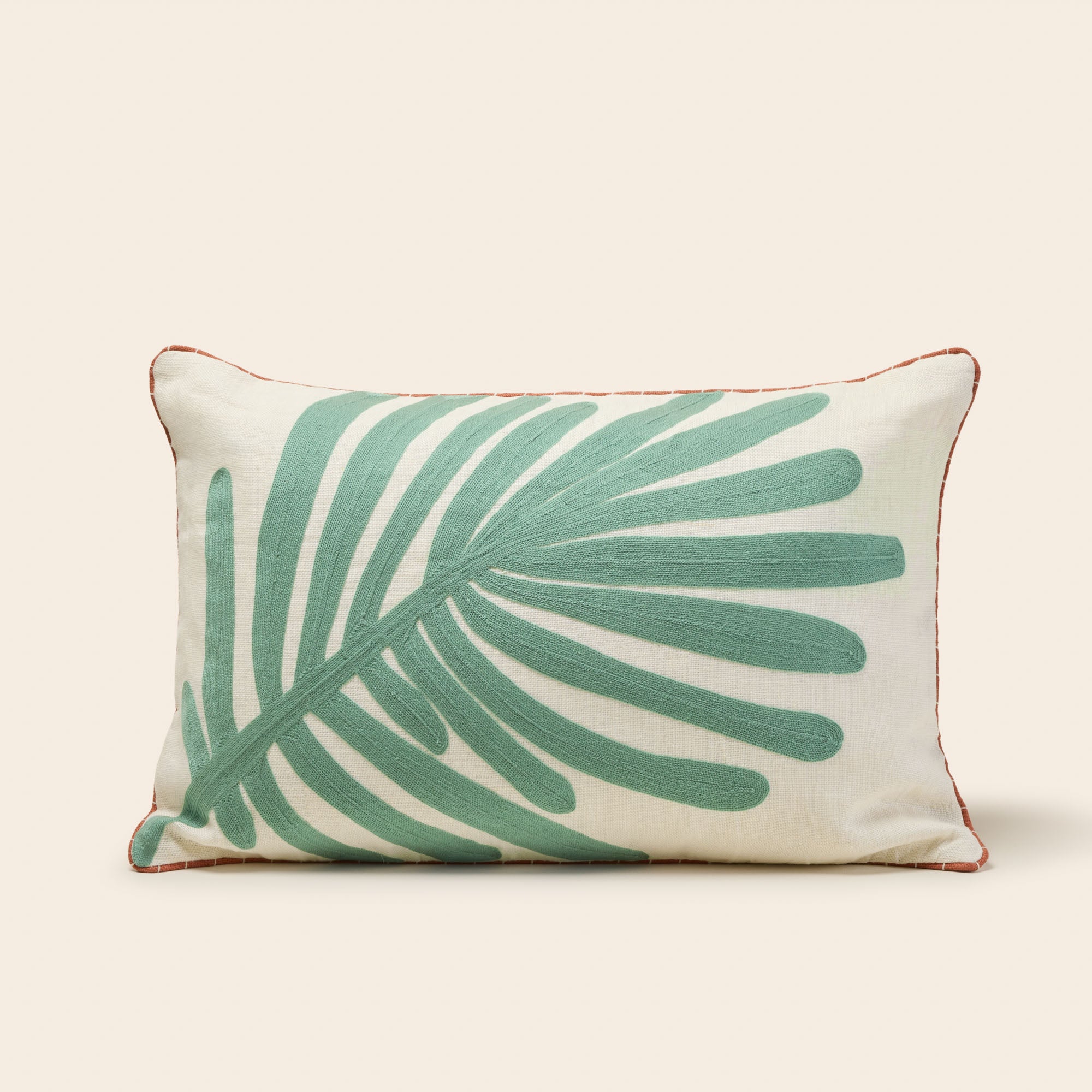 Housse de coussin TROPI ecru et vert tropique