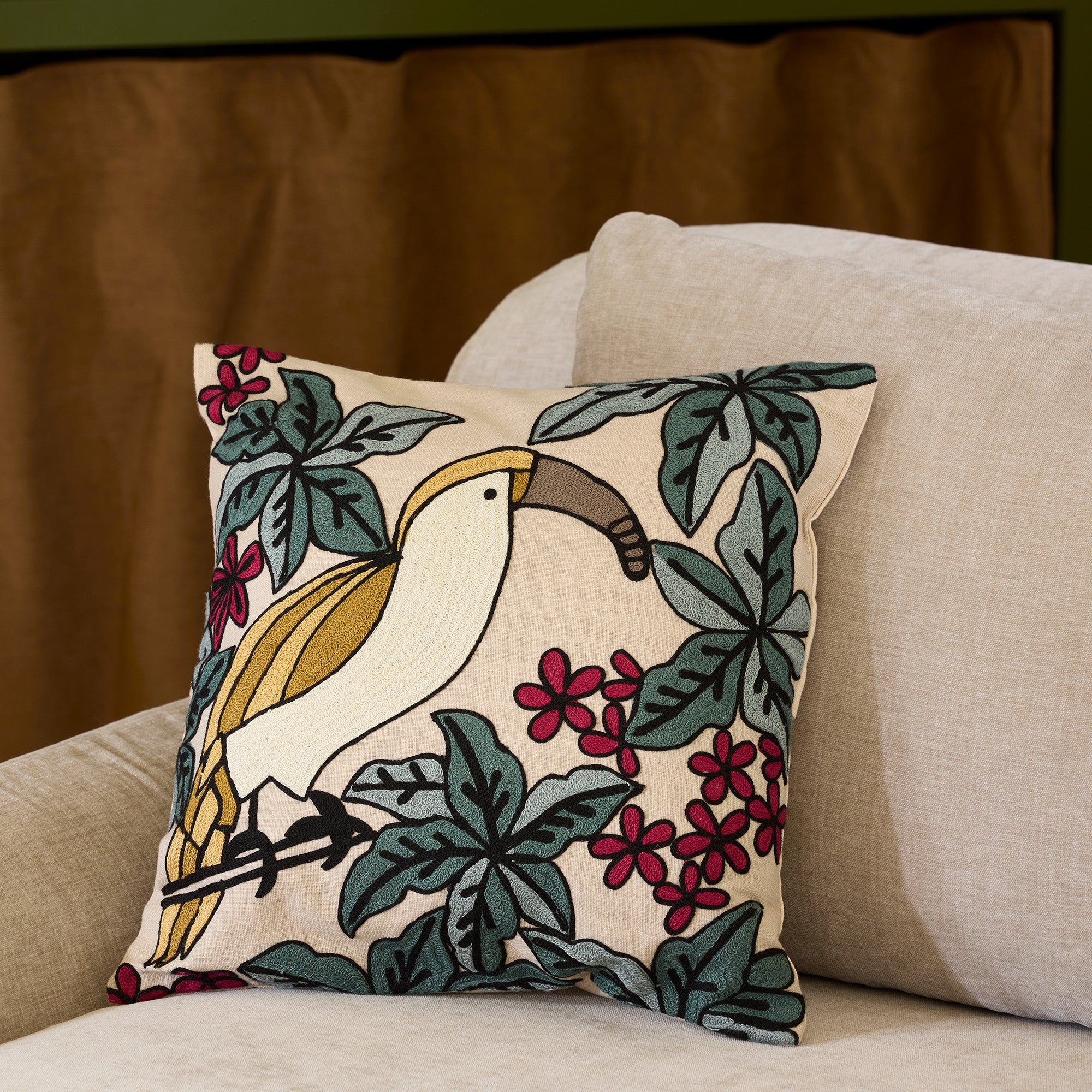 Housse de coussin TUCANA naturel et multicolore