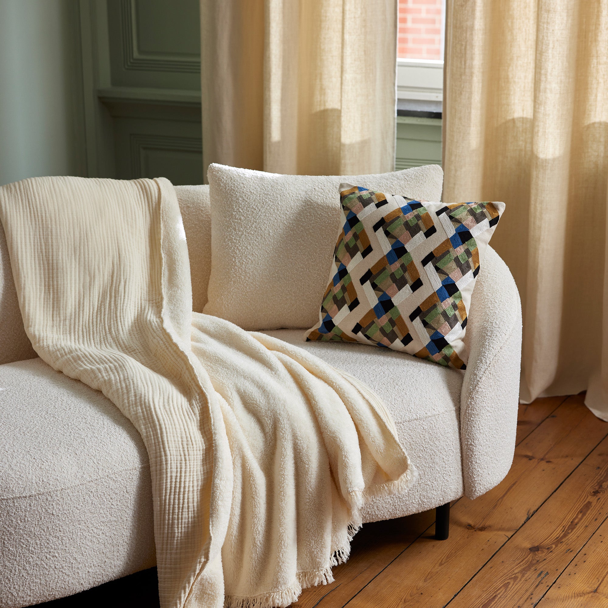 Housse de coussin YOURI naturel et multicolore