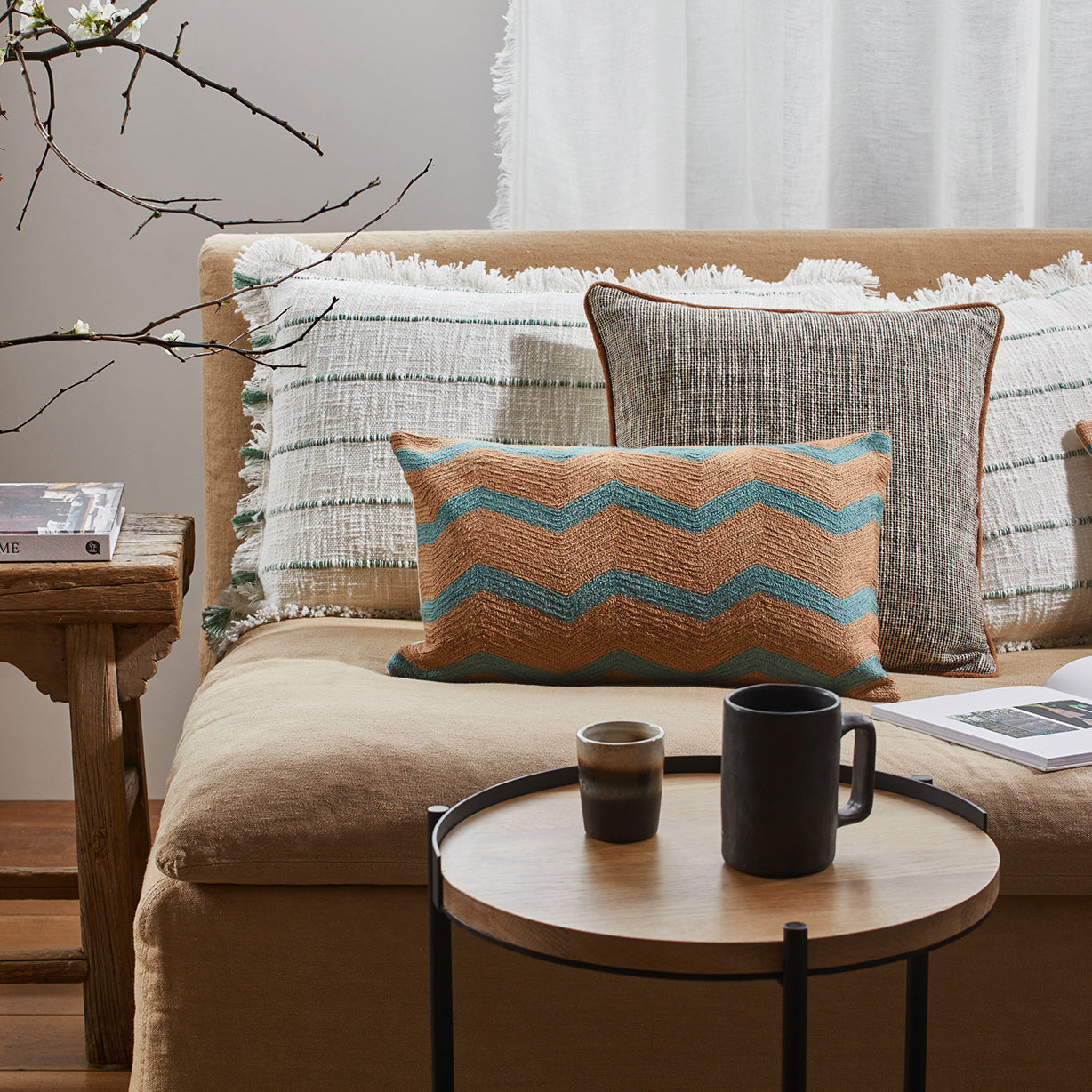 Housse de coussin ZIGGY terracotta et céladon