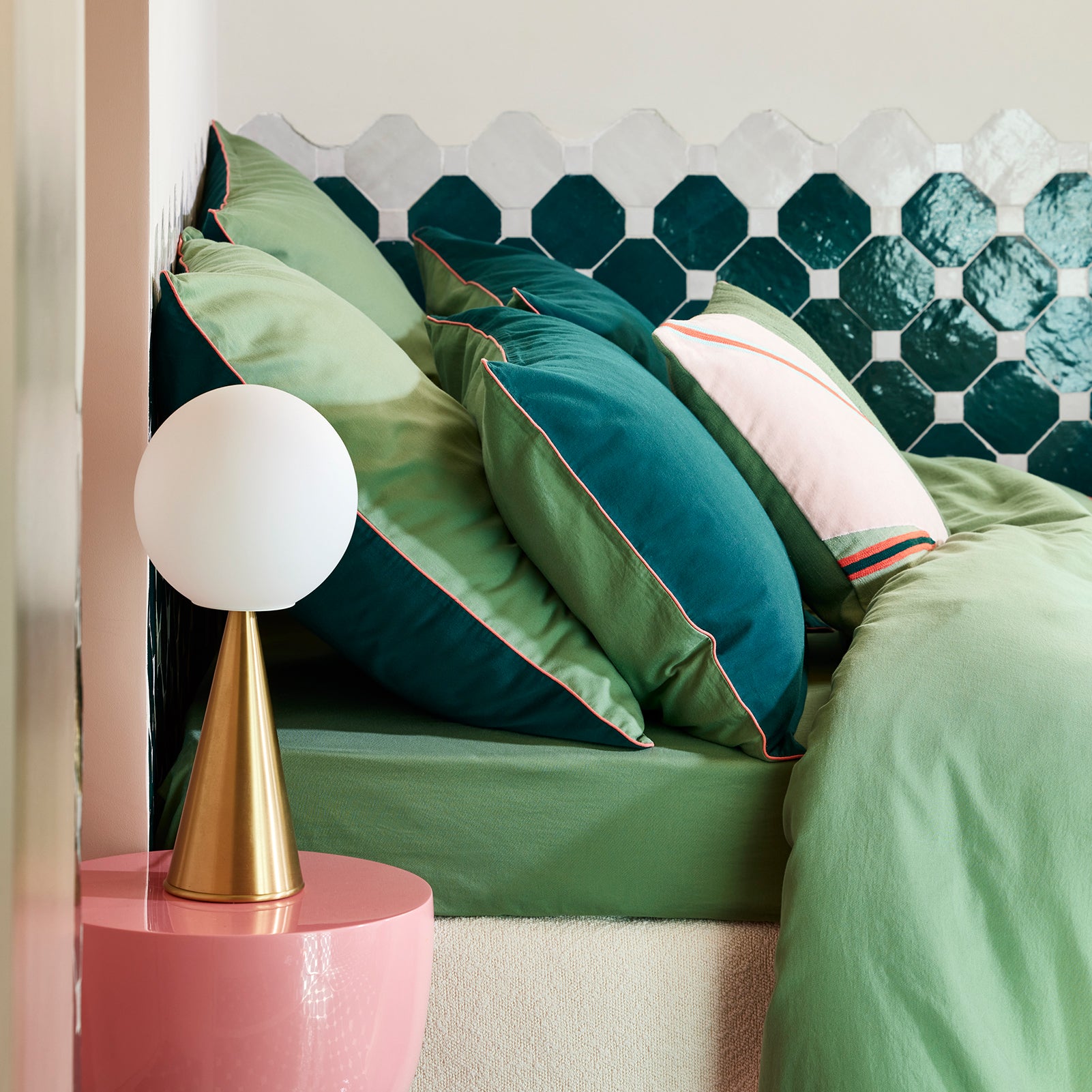 Lot de 2 taies d'oreiller ADEN vert loden et corail