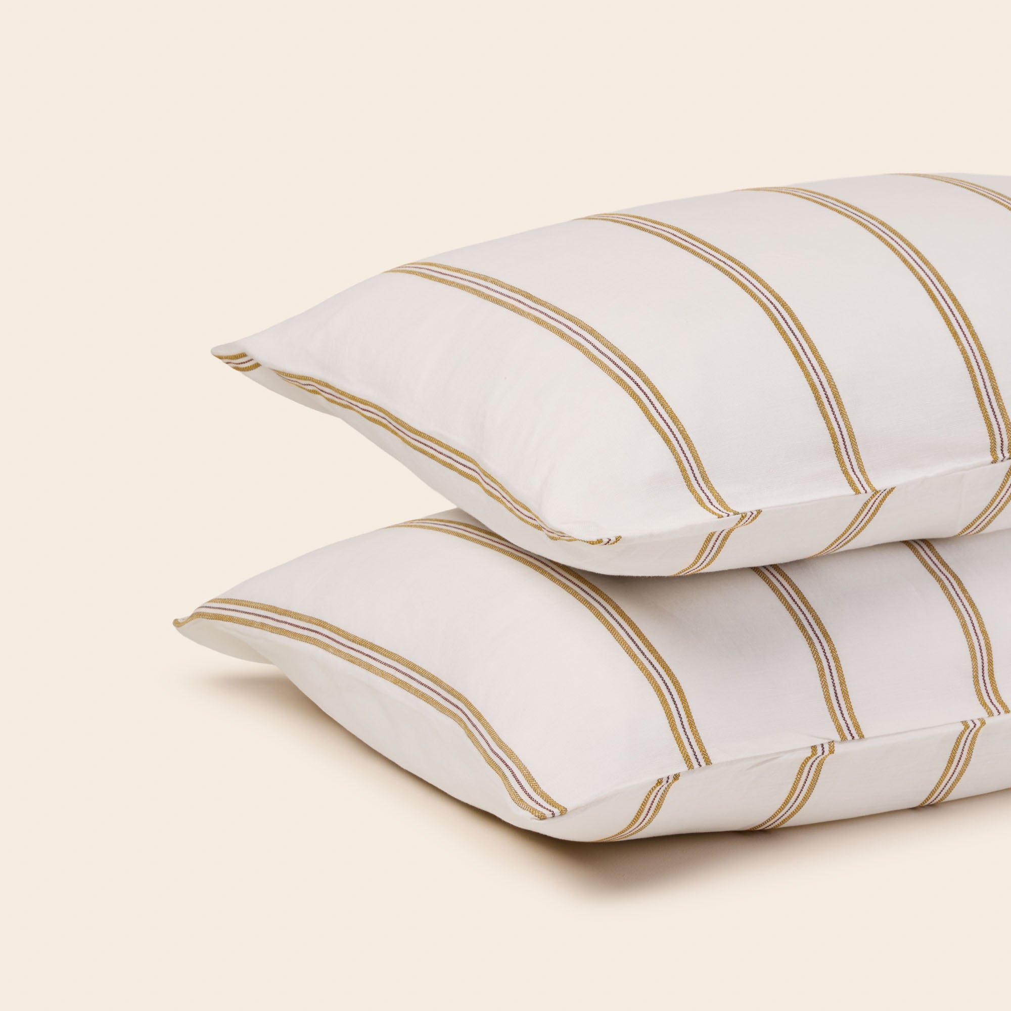 Lot de 2 taies d'oreiller UGOLIN blanc rayé moutarde