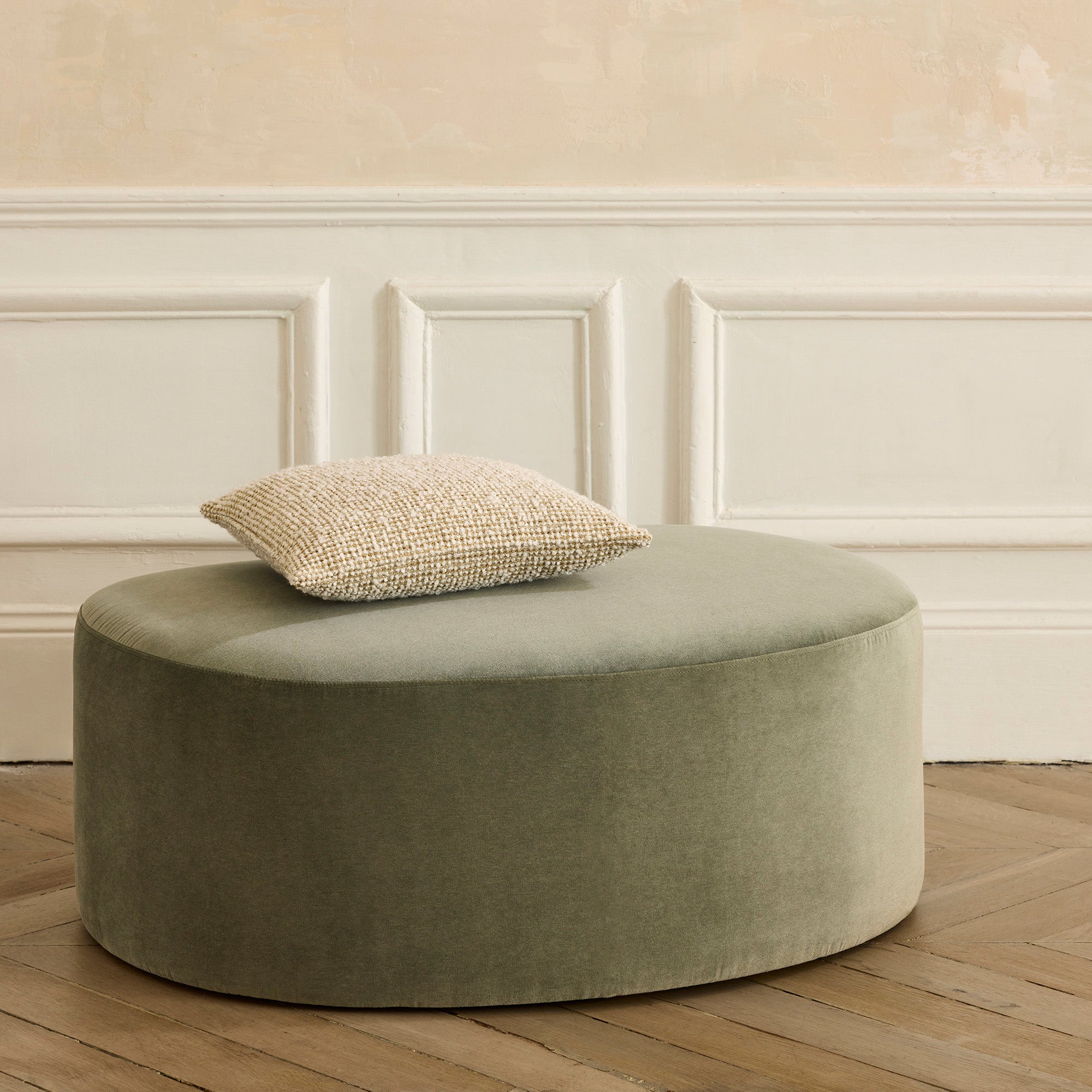 Pouf JULIKA velours kaki grisé