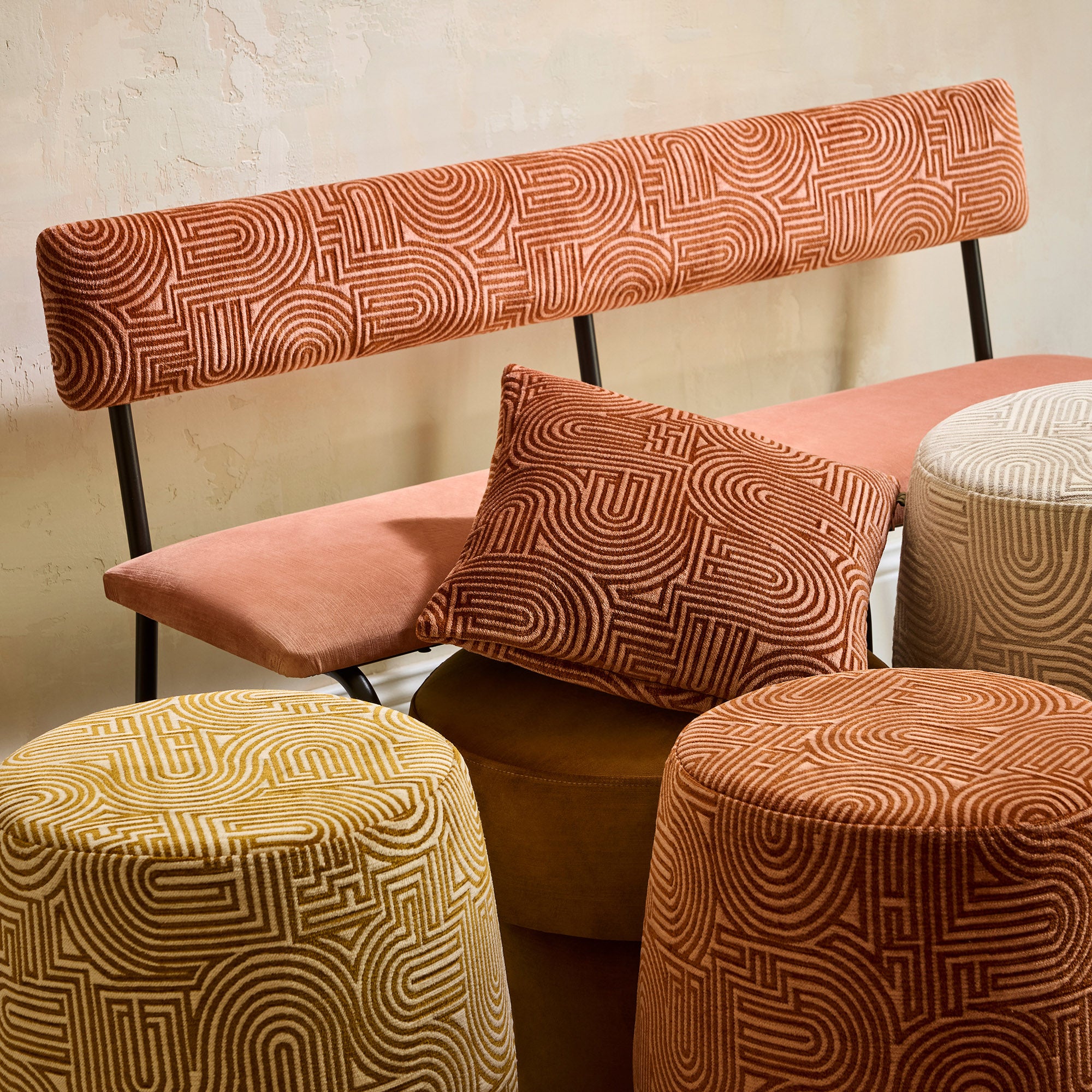 Pouf LEAH rosé et caramel