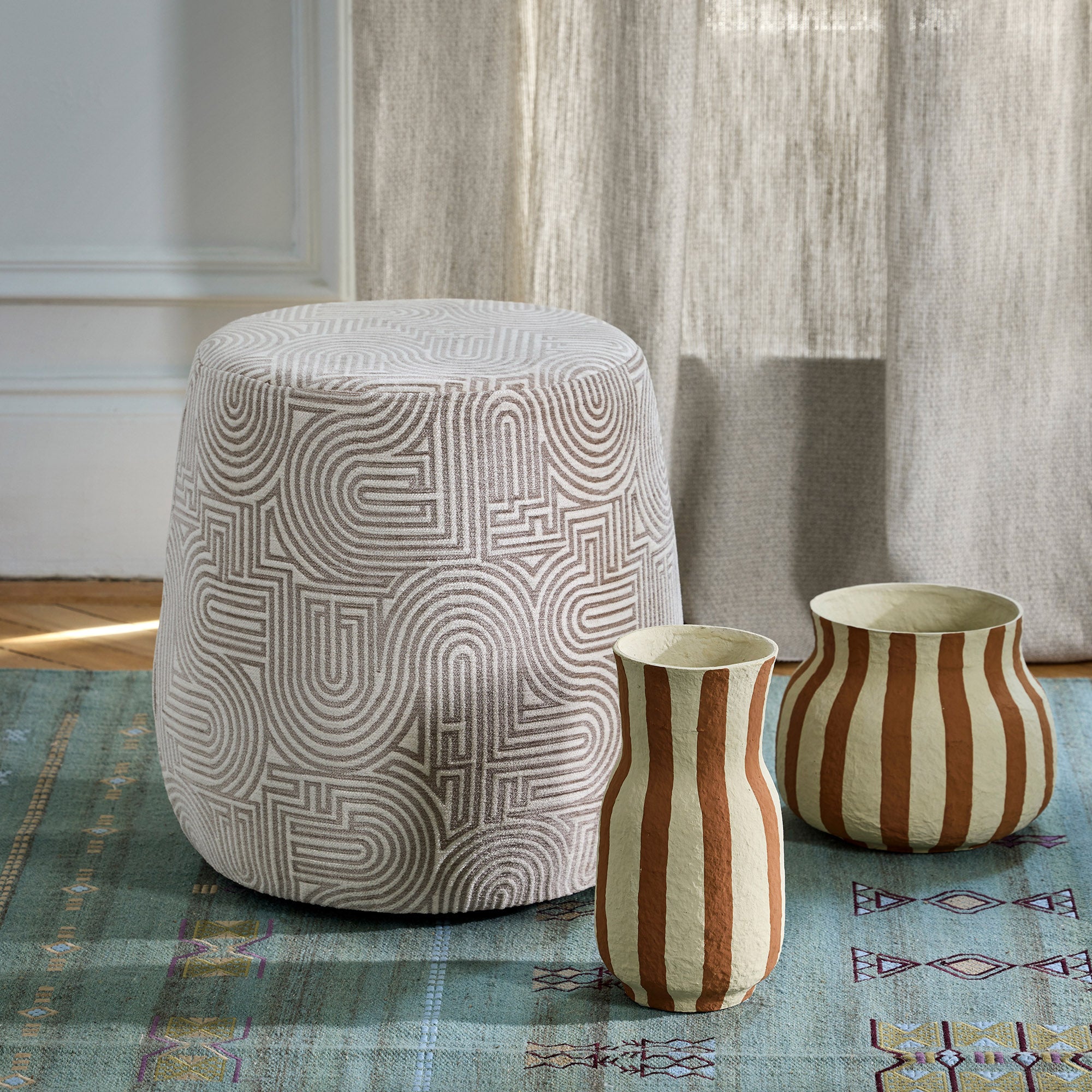 Pouf LEAH ivoire et taupe