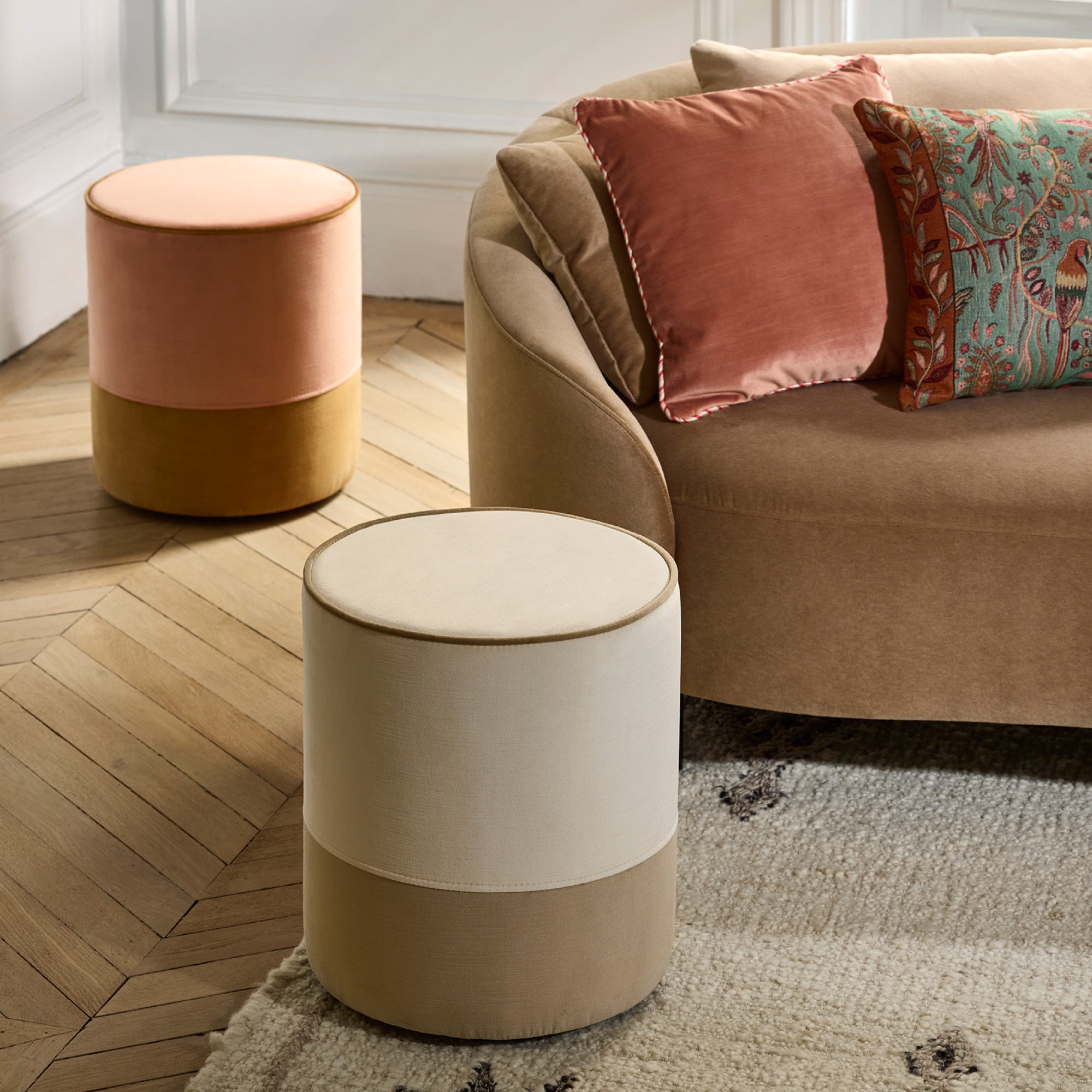 Pouf NOE ivoire et beige chic