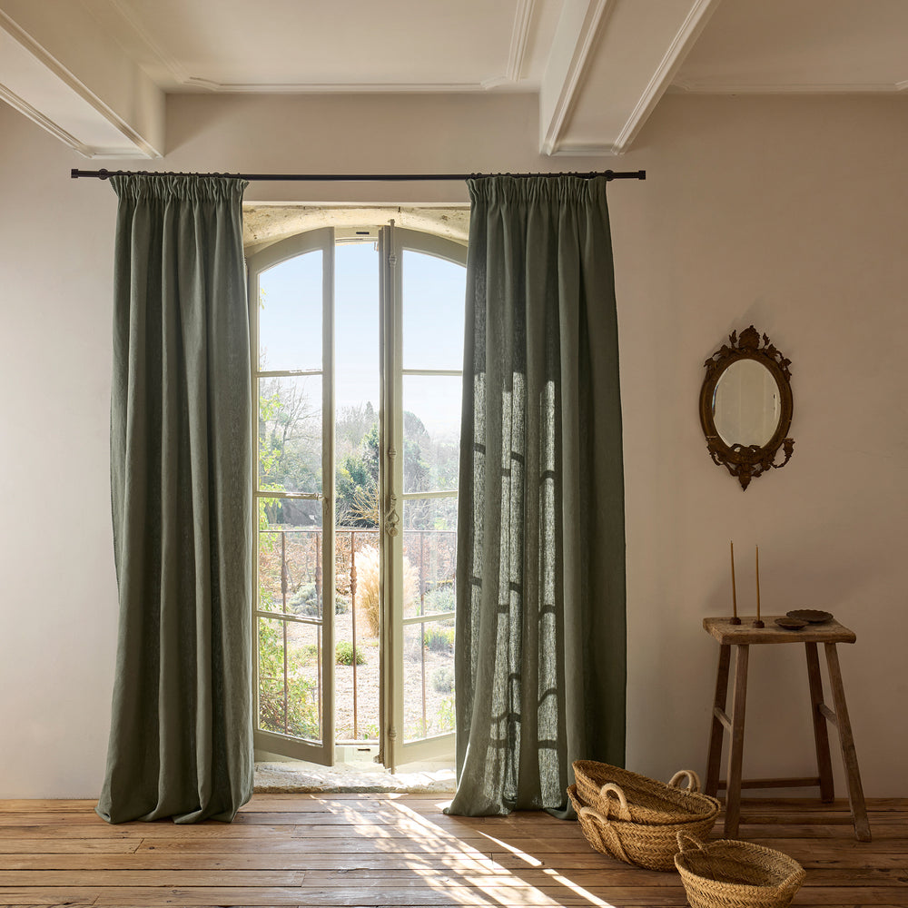 NINO gray khaki and scallop gathered curtain