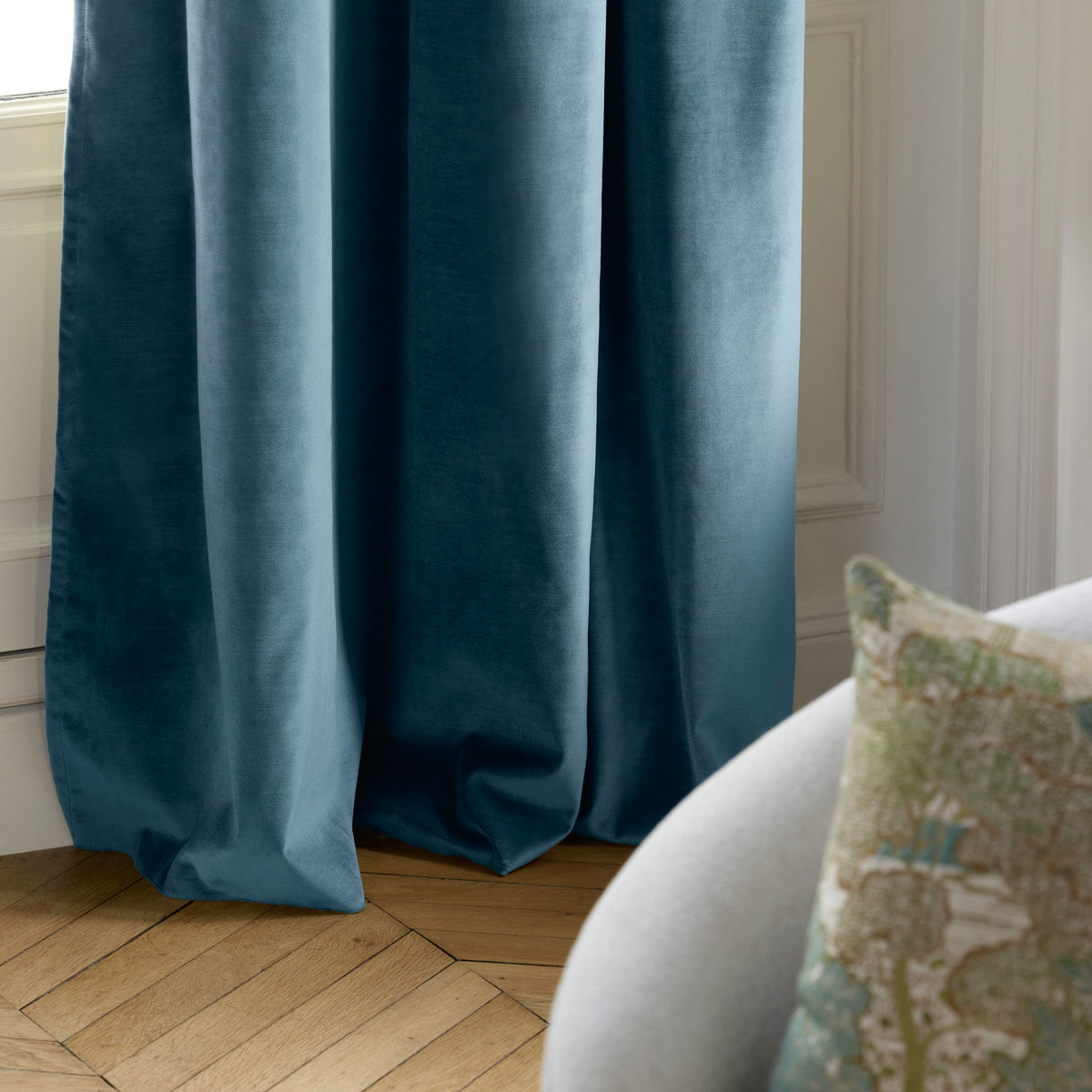 Rideau à oeillets dorés DALILA bleu de gris