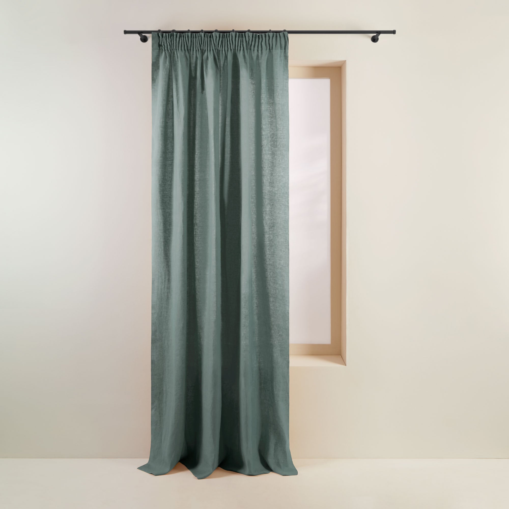 Rideau galon fronceur doublé occultant CARLINA vert de gris