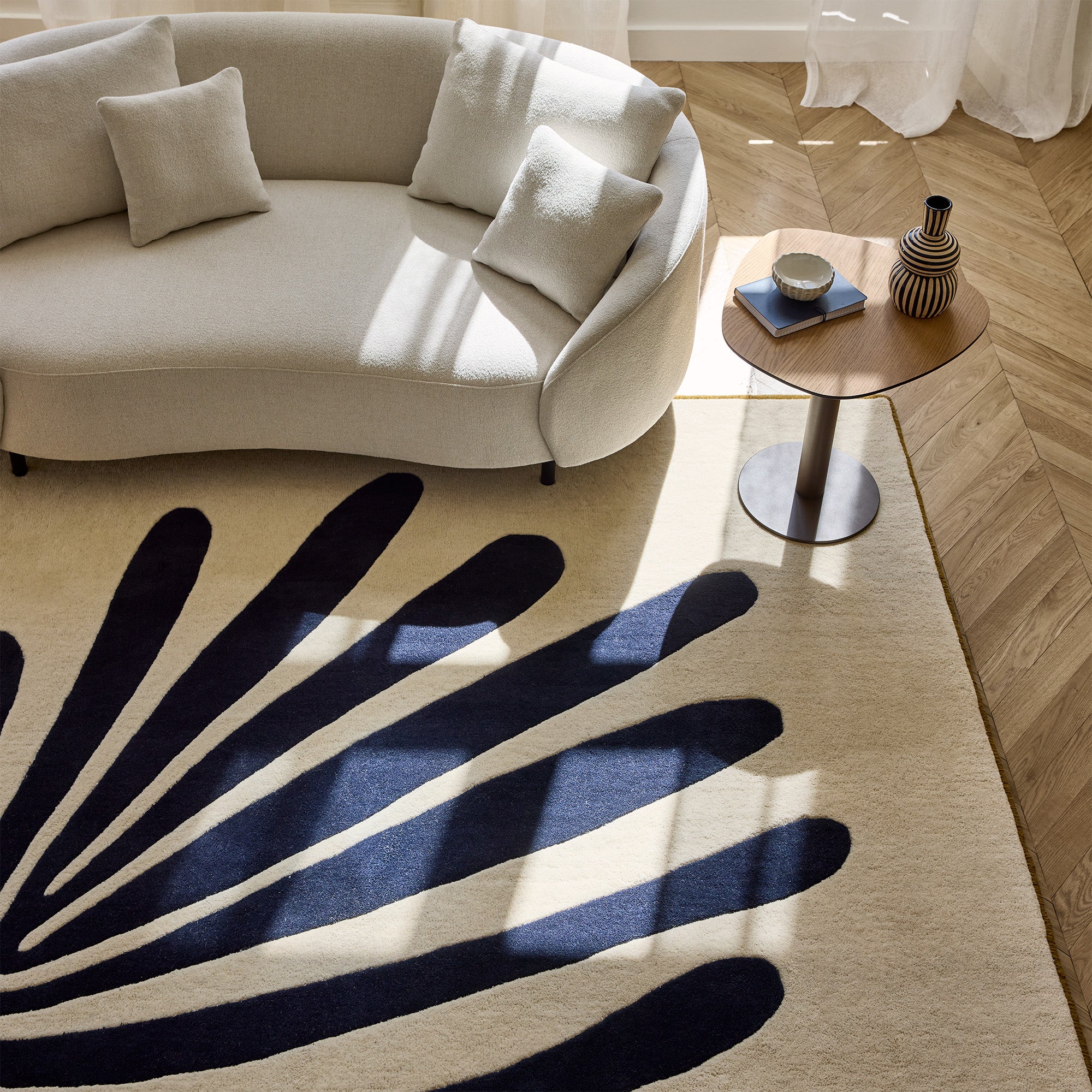 Tapis de sol TROPI ecru et indigo