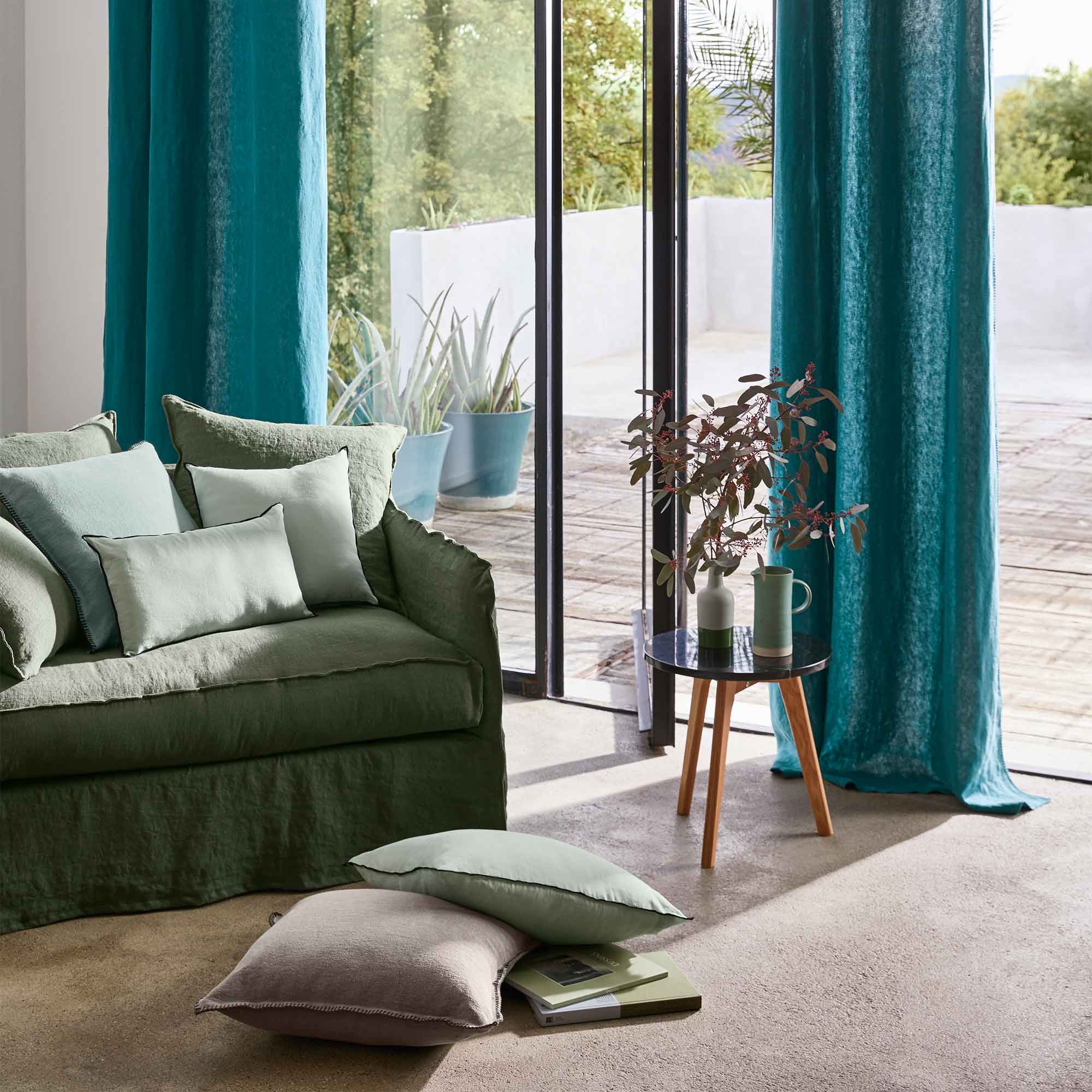 Vorhang mit geraffter Borte Nino lagunenblau