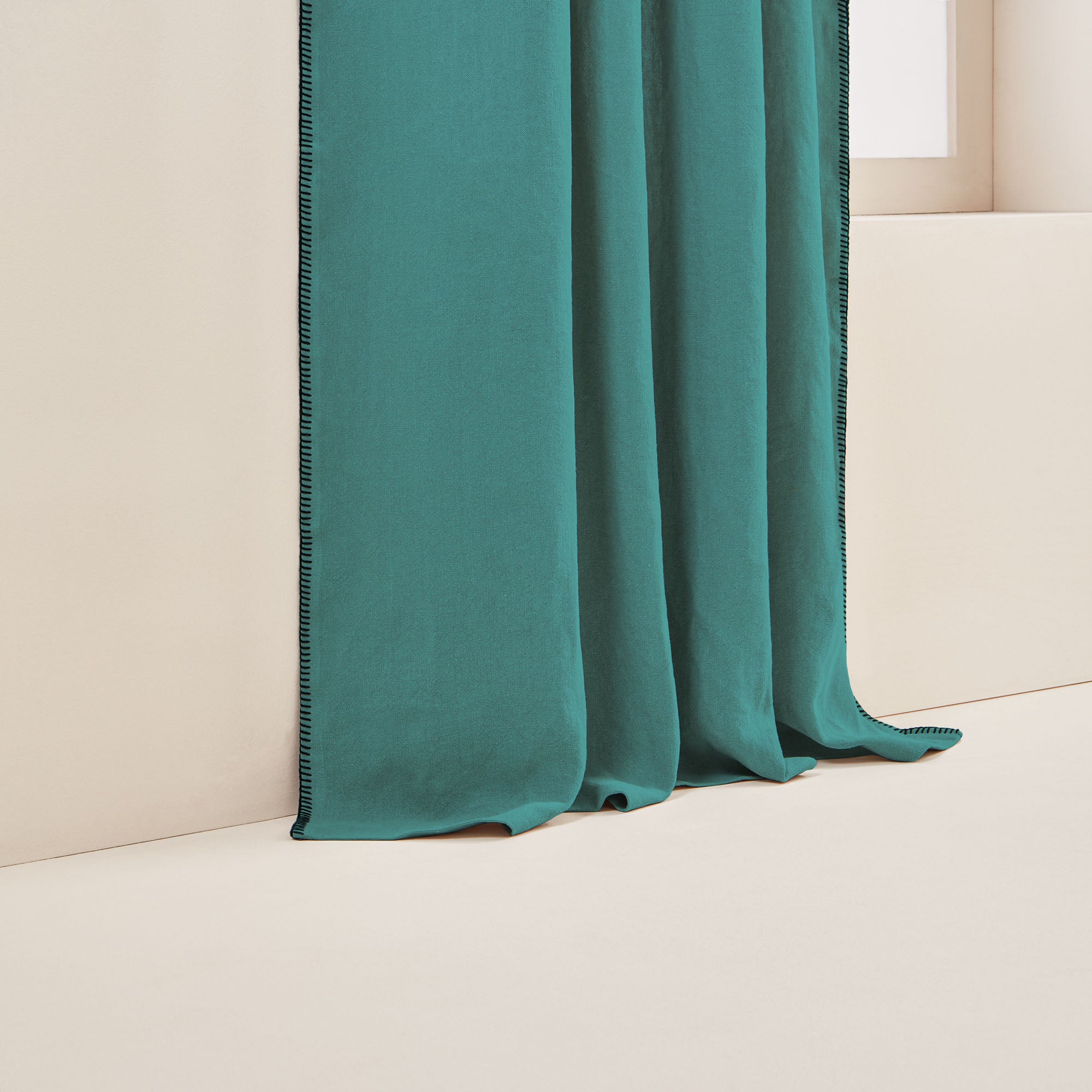 Vorhang mit geraffter Borte Nino lagunenblau