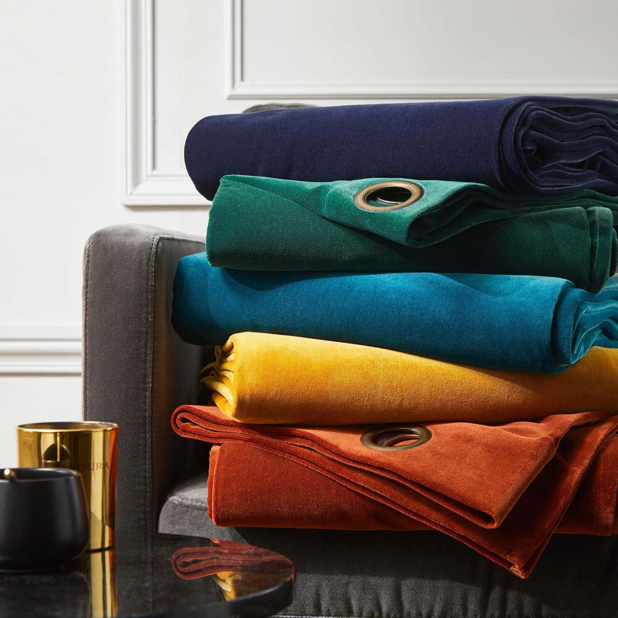 Rideau à oeillets dorés DARIO bleu canard