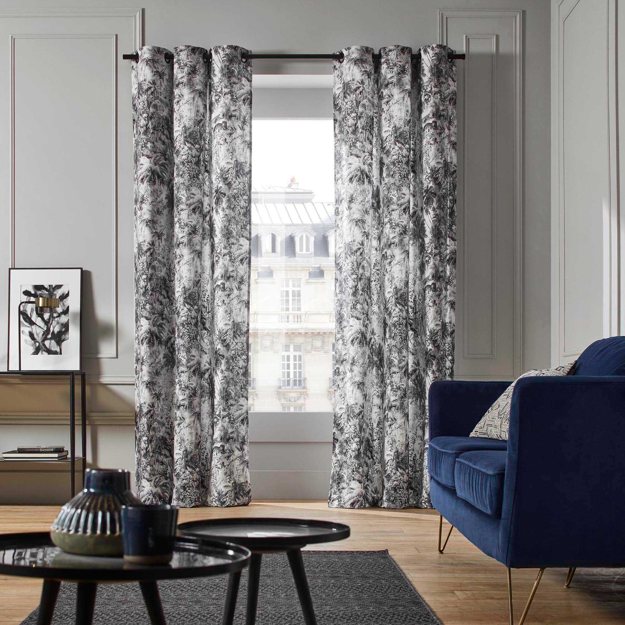 Rideau à oeillets noirs KALI blanc et fusain