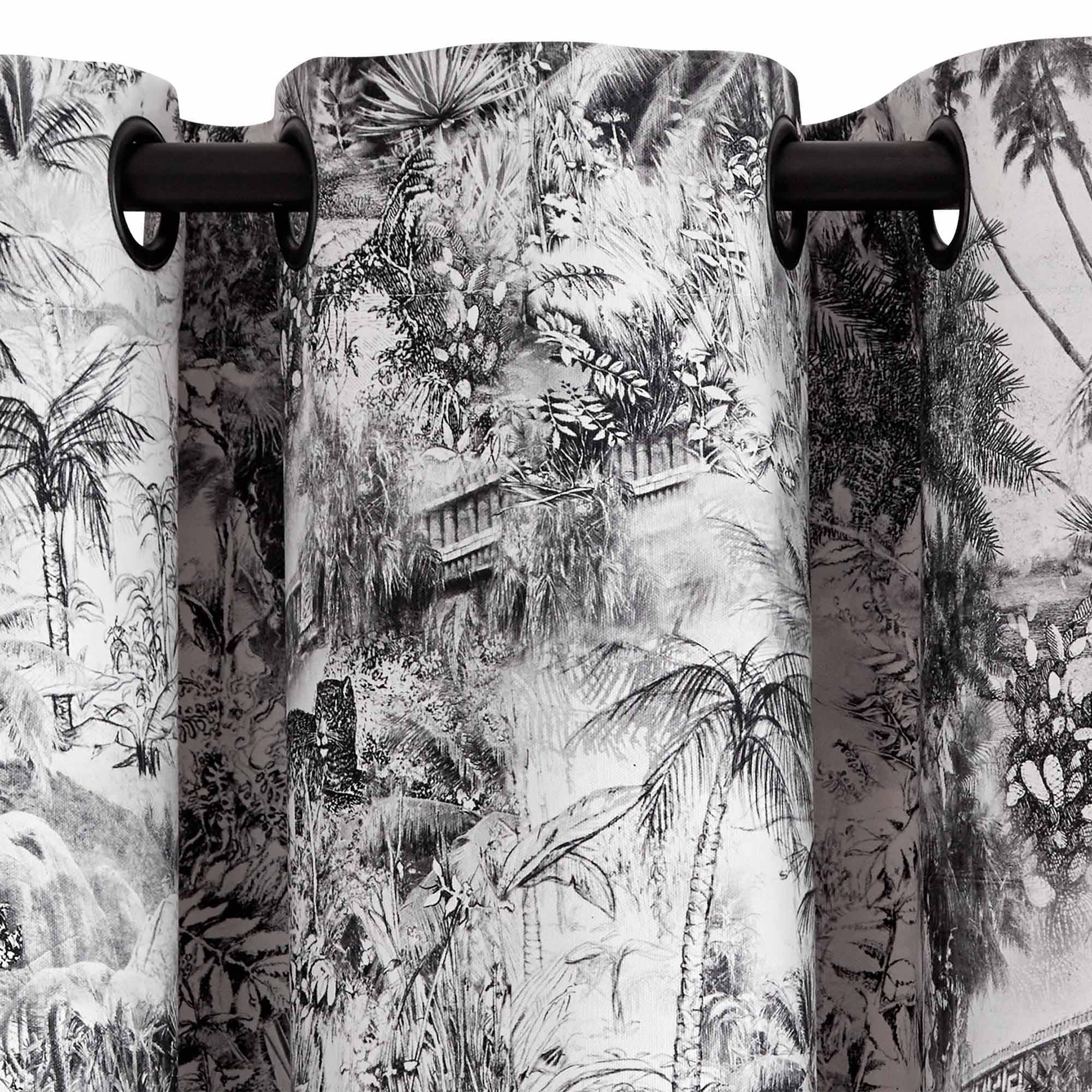 Rideau à oeillets noirs KALI blanc et fusain