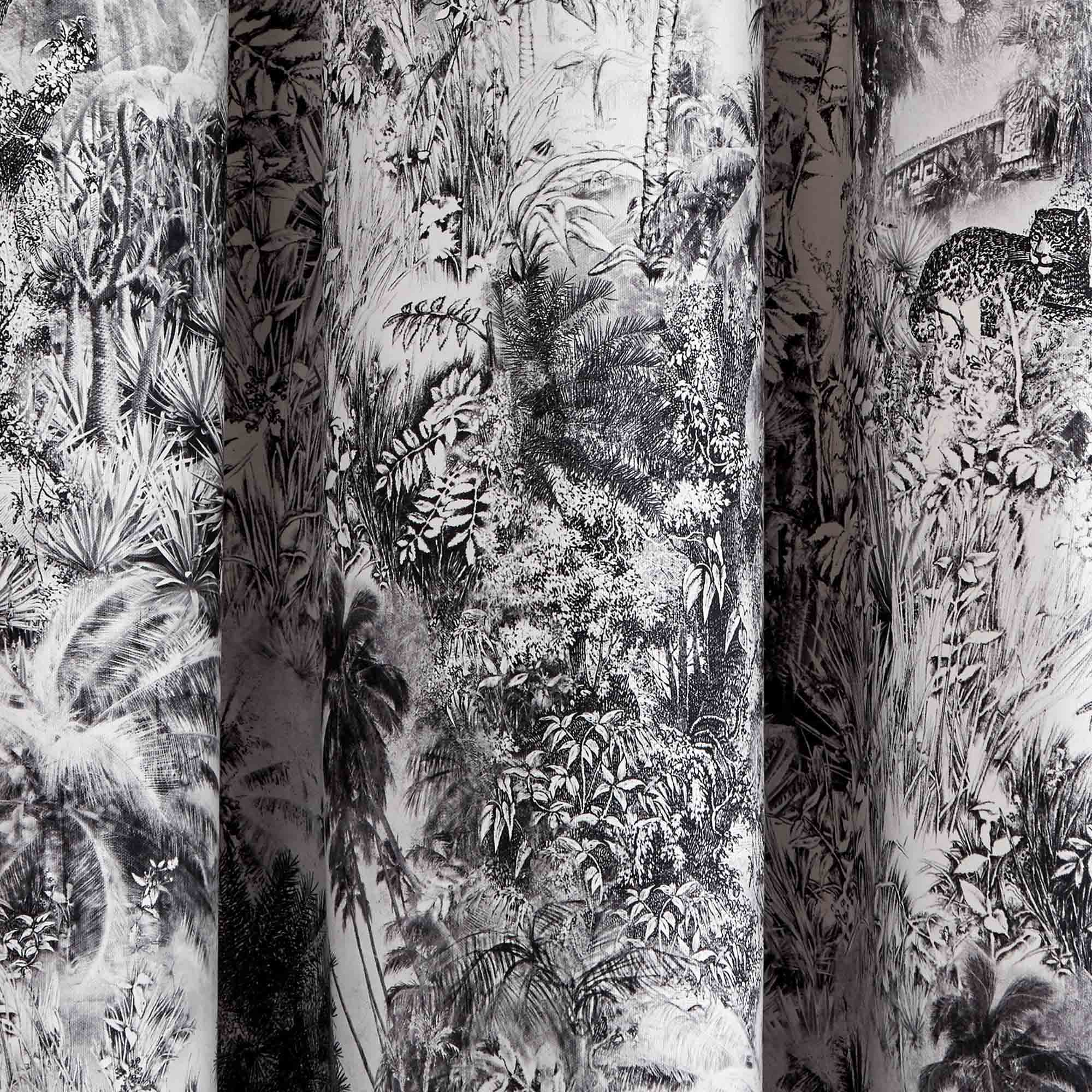 Rideau à oeillets noirs KALI blanc et fusain