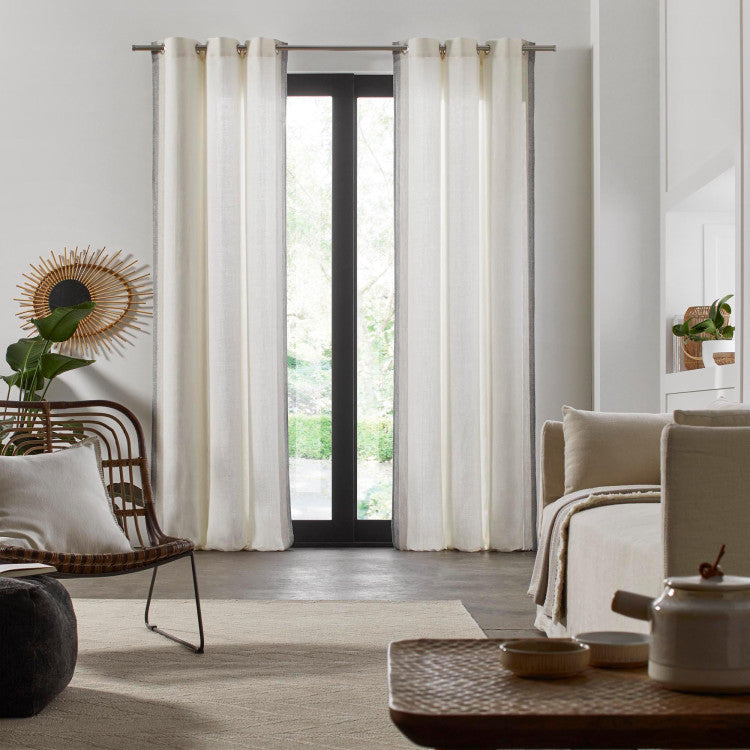Rideau à oeillets ELIO blanc cassé et gris