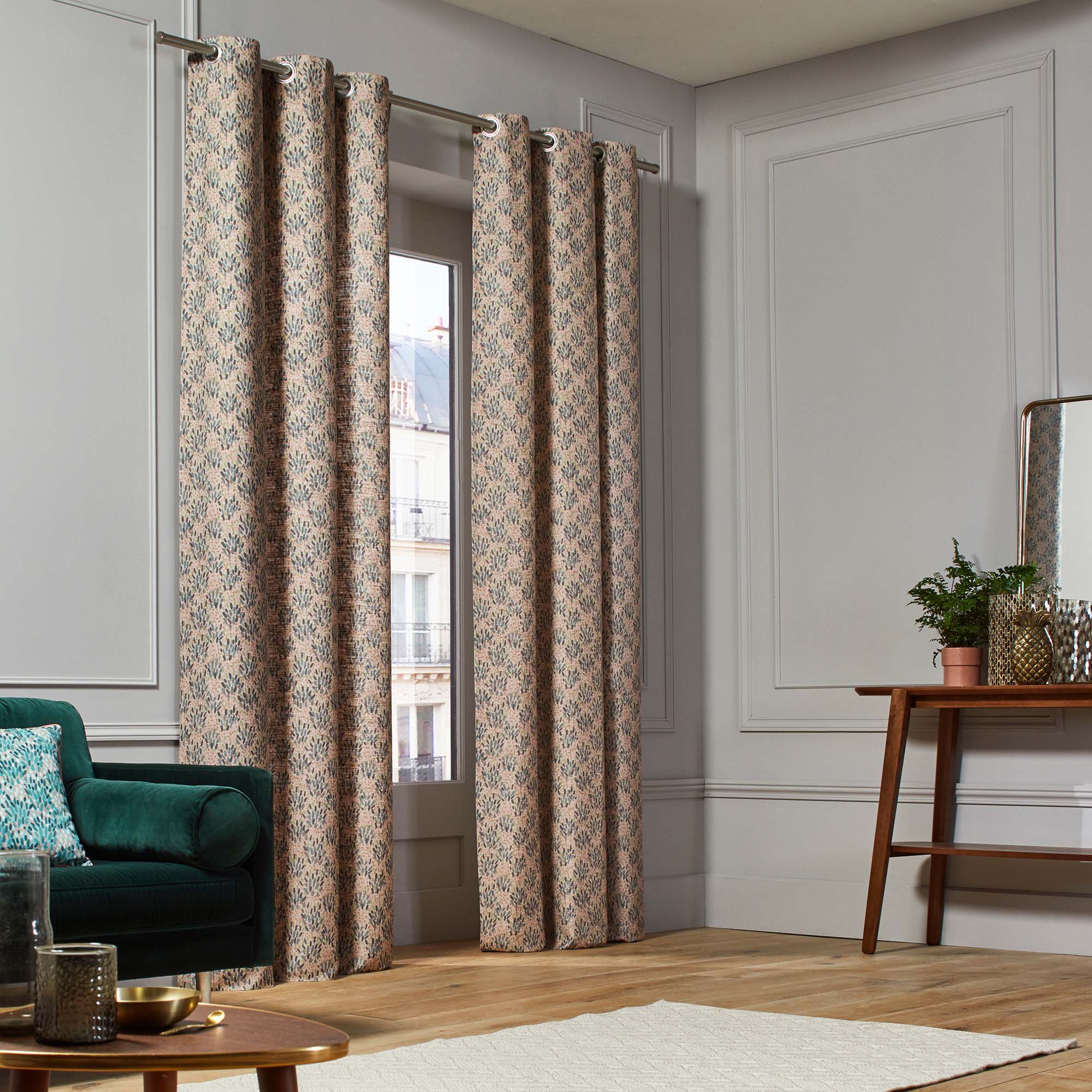 Rideau à oeillets SIDONY taupe multicolore