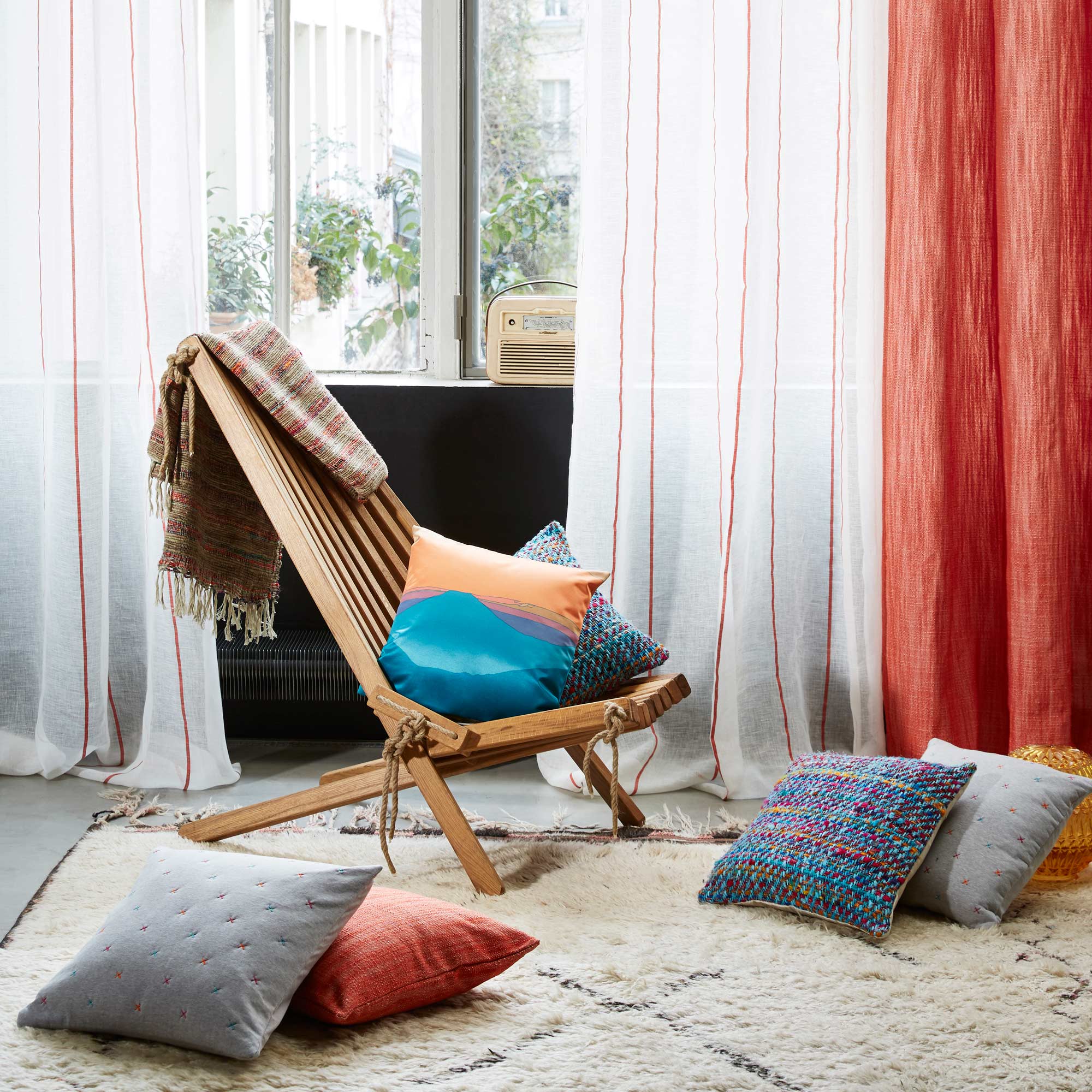 Voilage à oeillets HERAKLION blanc et rouge