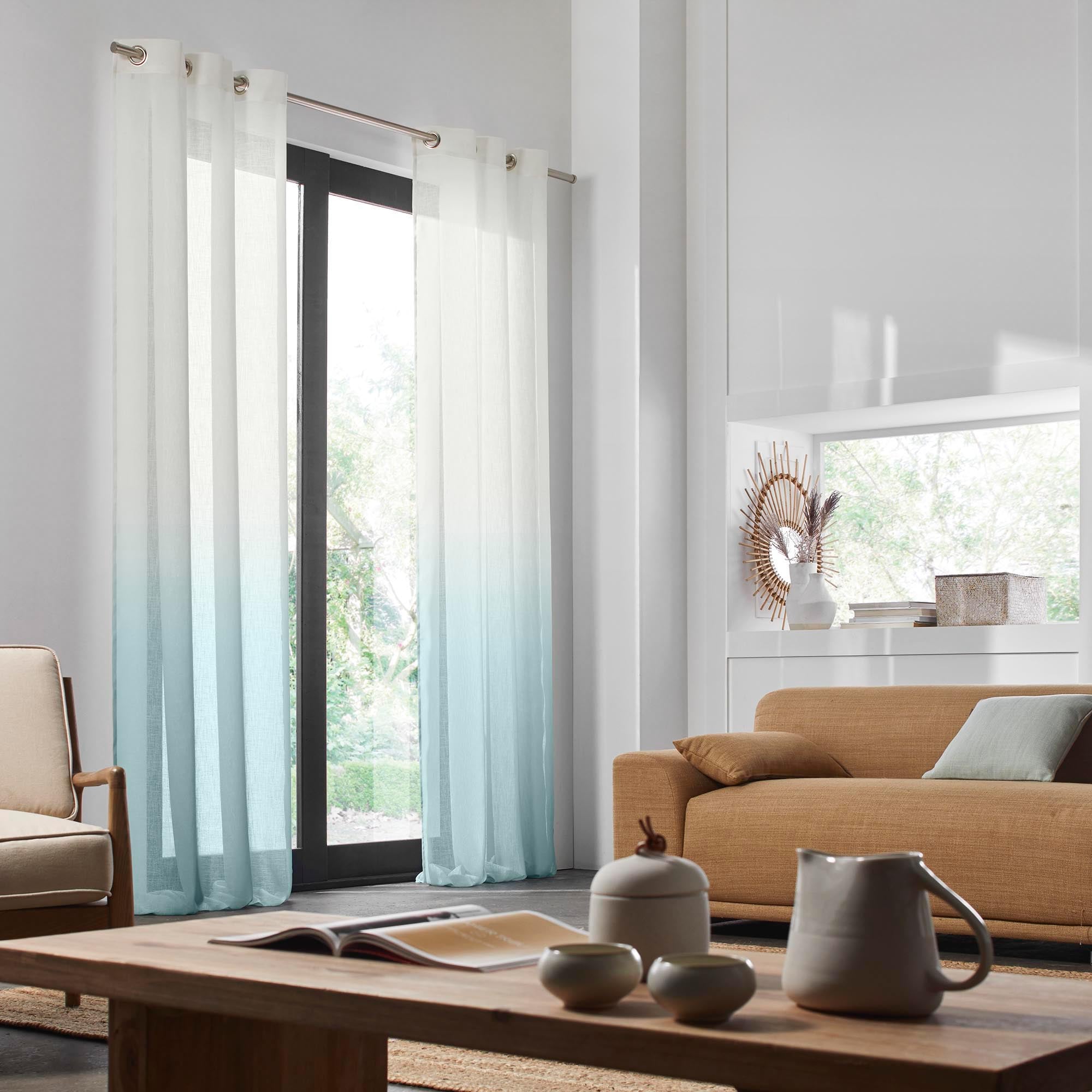 Voilage à oeillets NIMBUS vert de gris et blanc